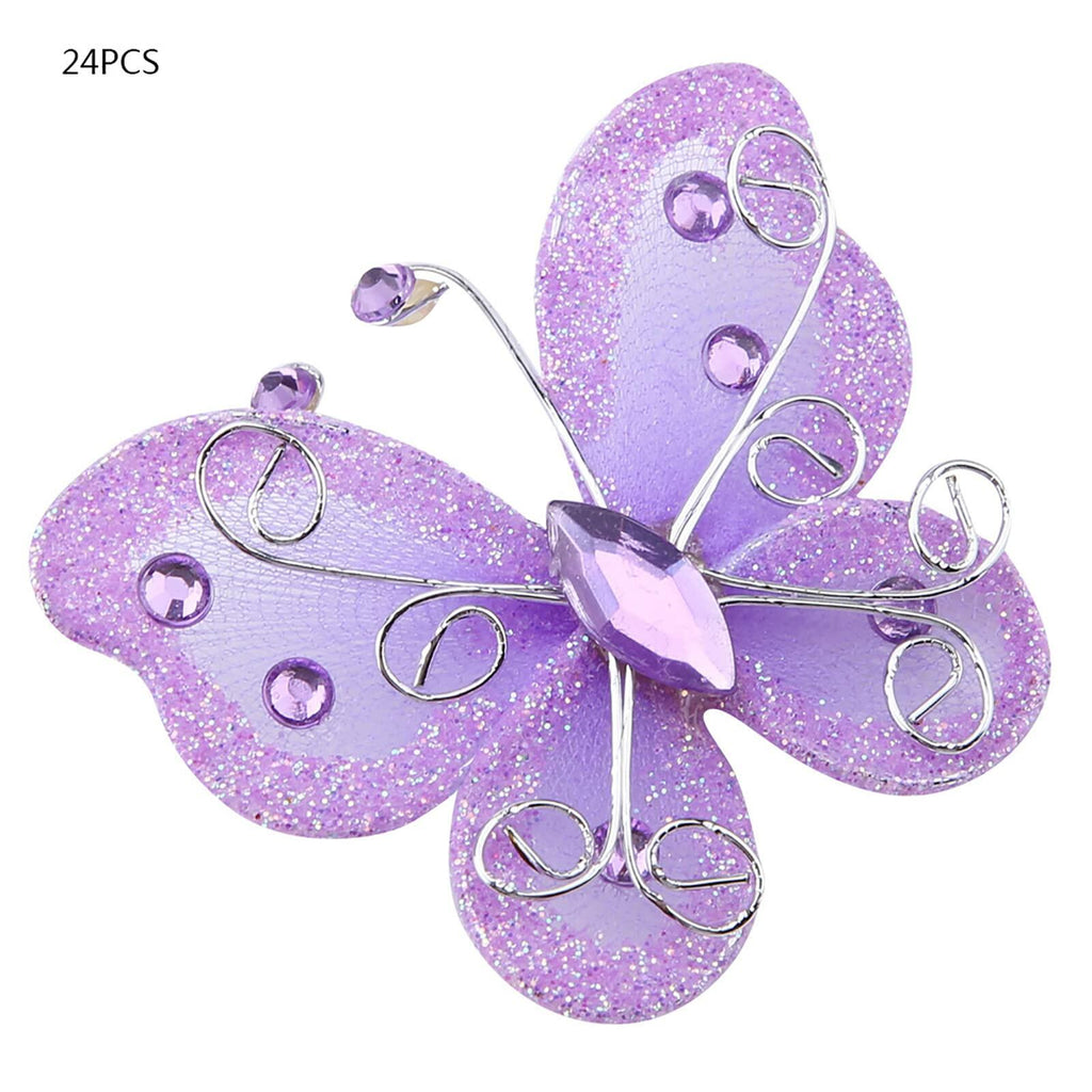 Yosoo Health Gear Wire Mesh Glitter Butterflies 24Pcs Sheer Wedding Decor