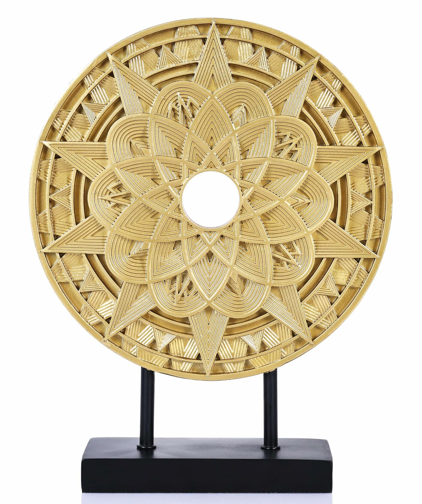 Geometric Mandala Decorative Sculpture Round Art Piece White Elegant Decor