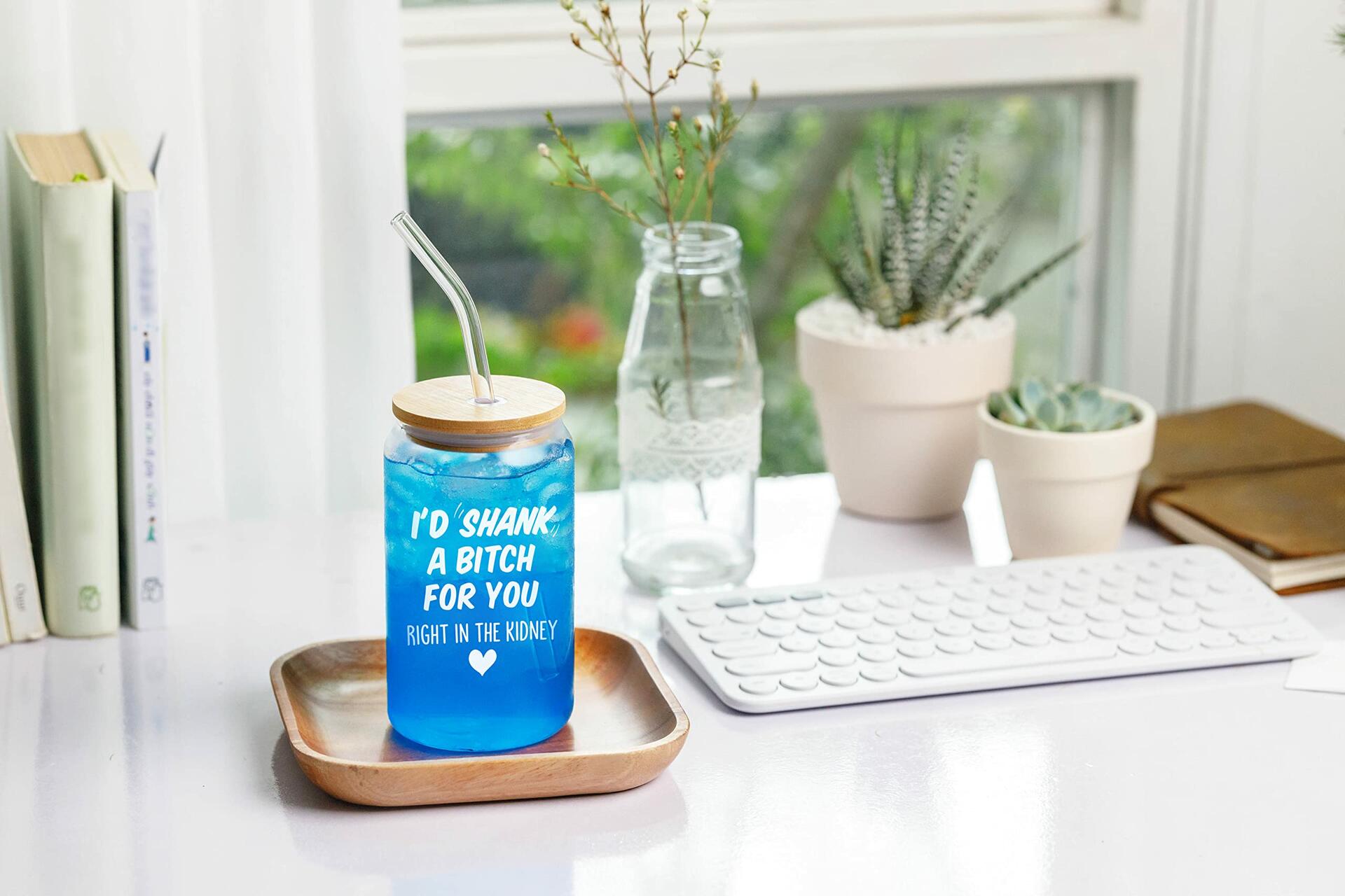 NewEleven Friendship Coffee Glass 16 Oz Gift for Women Female Bestie