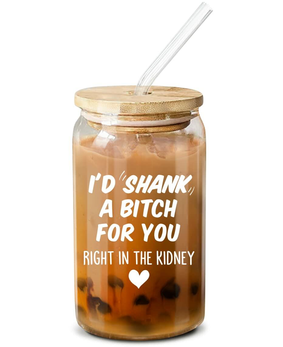 NewEleven Friendship Coffee Glass 16 Oz Gift for Women Female Bestie