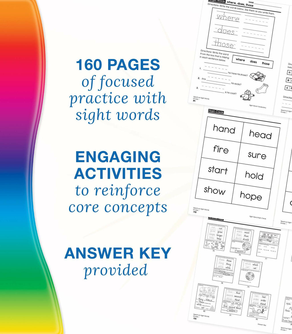 Spectrum Grade 1 Sight Words Workbook with Flash Cards and Sentences