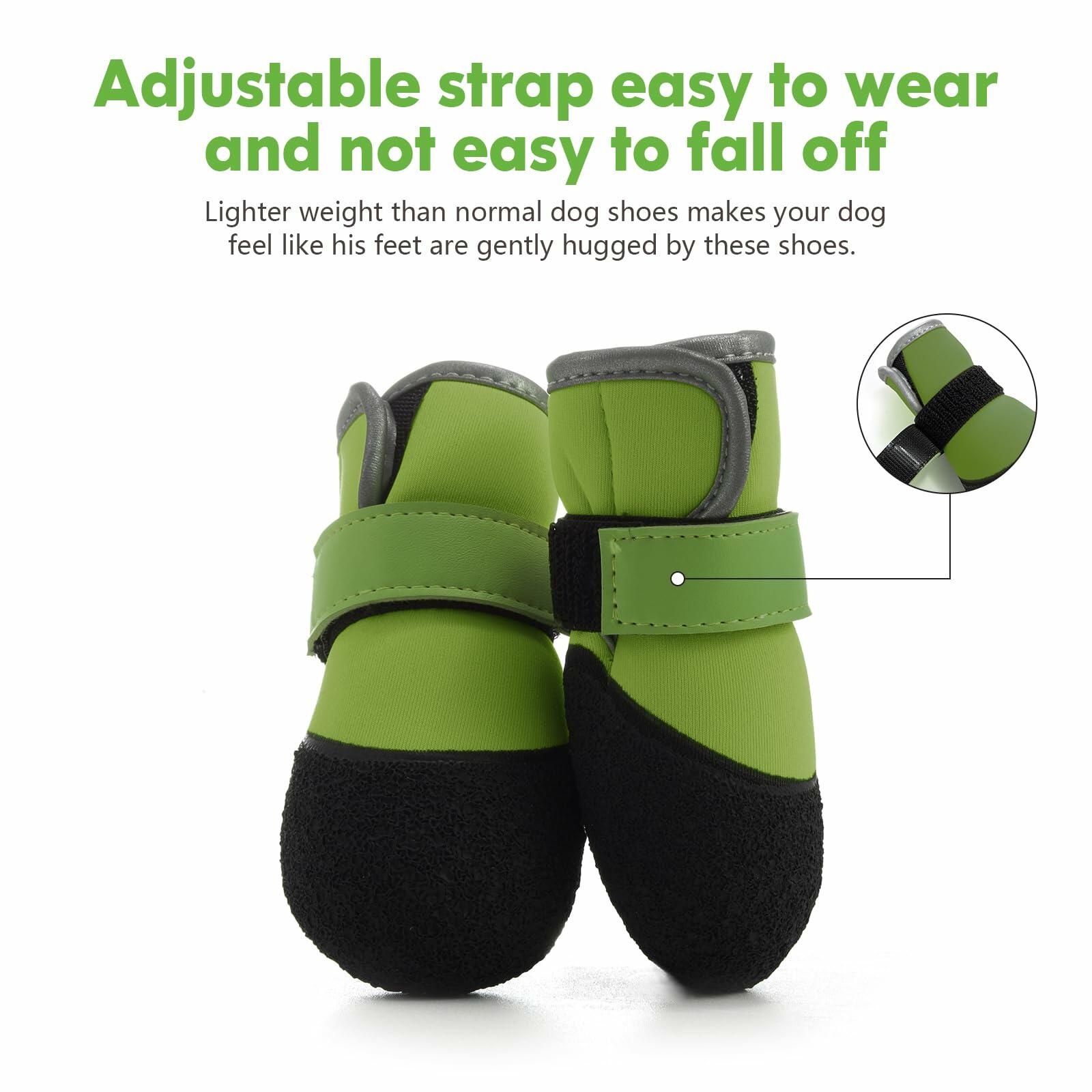 DOGOYS Dog Shoes Non-Slip Waterproof Boots Green 4Pcs Size Medium