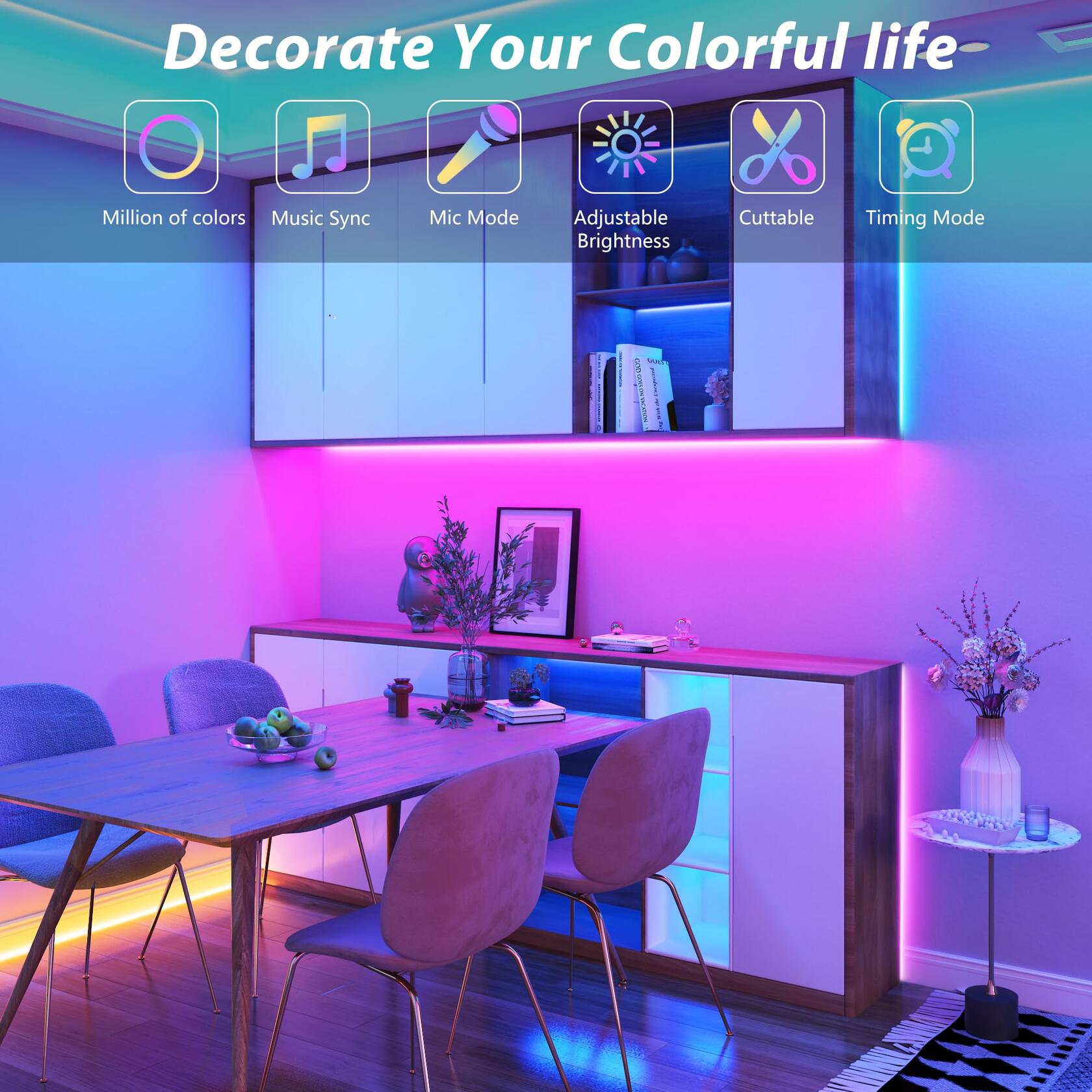 GANZQH Smart RGB USB Strip Lights 15.10FT Multicolor Music Theme