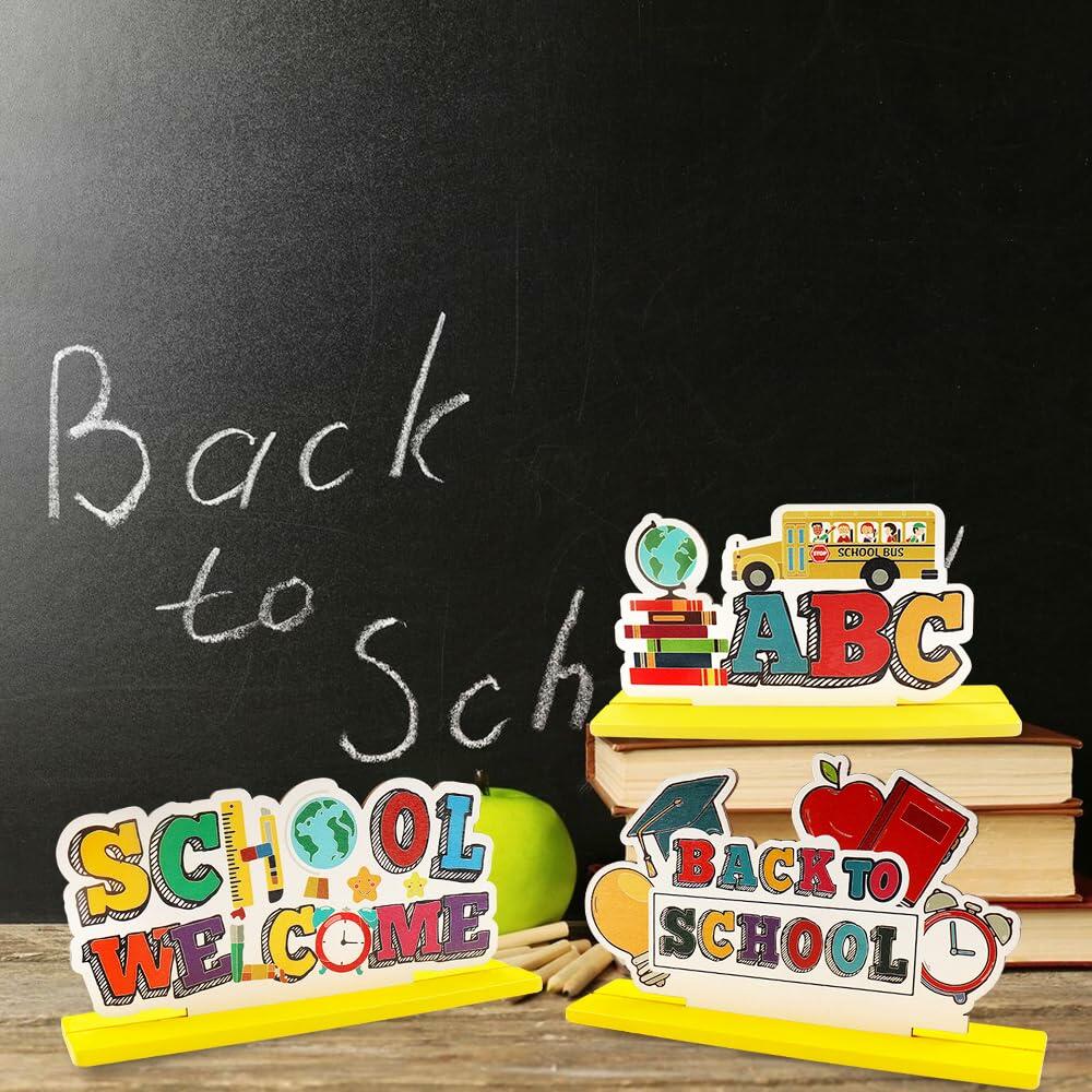 ALIBBON 3 Pieces Wooden Back to School Table Centerpiece Love Books Decor Style1