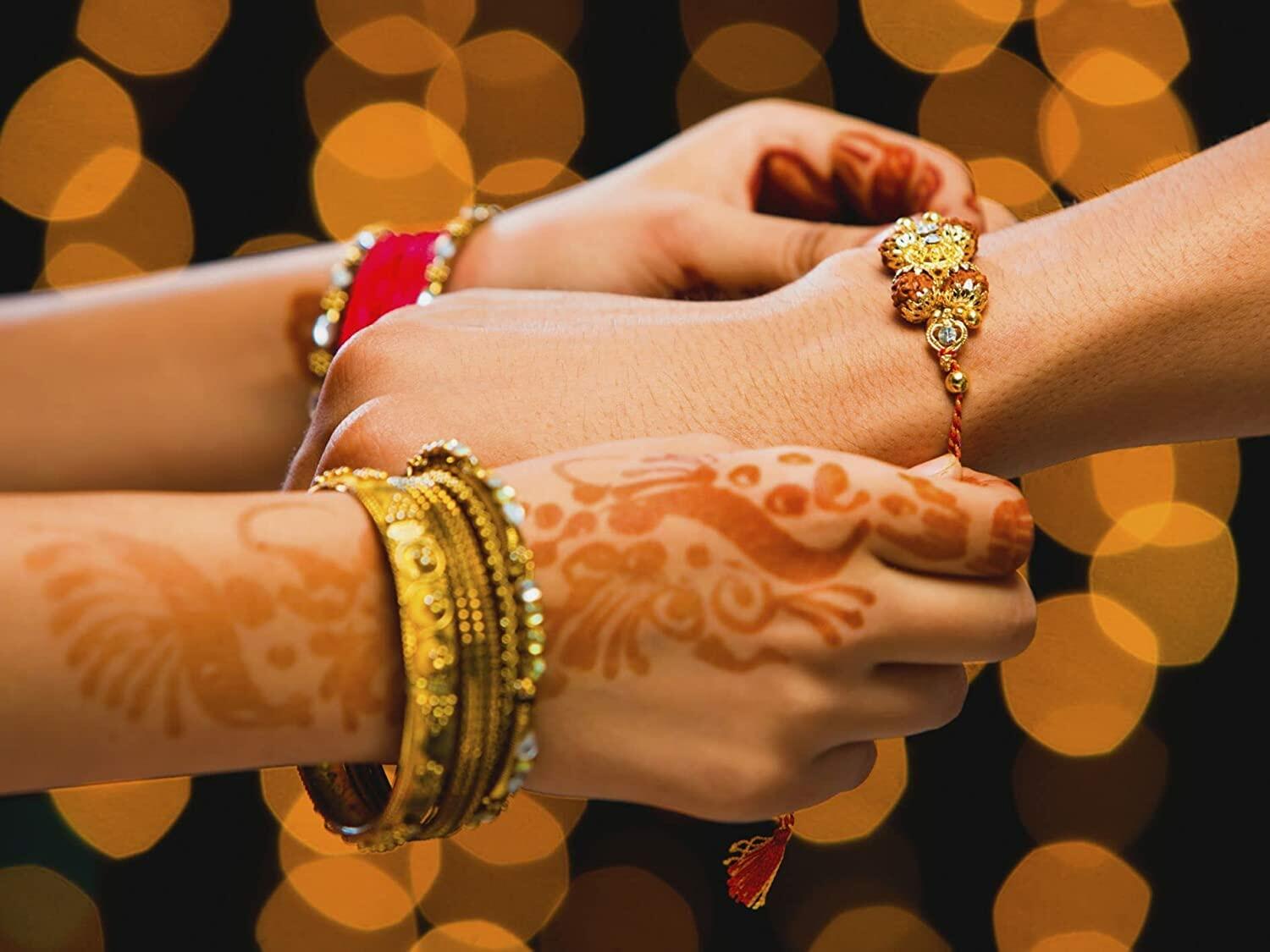 Rakhi for Brother Four Stone Rakhi Red Raksha Bandhan Rakhi for Bhabhi