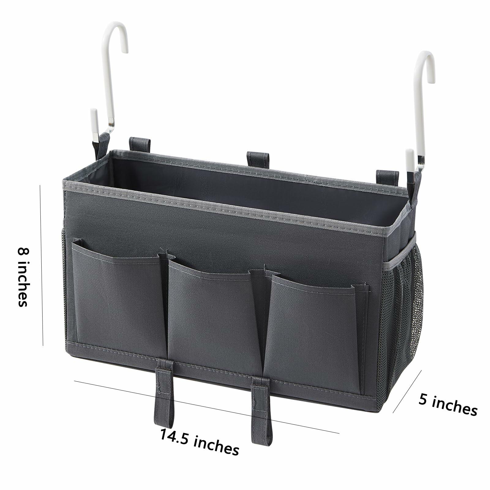 Berdeng Bedside Organizer Caddy 3 Pockets Mesh Side Pocket Gray 2 Pack