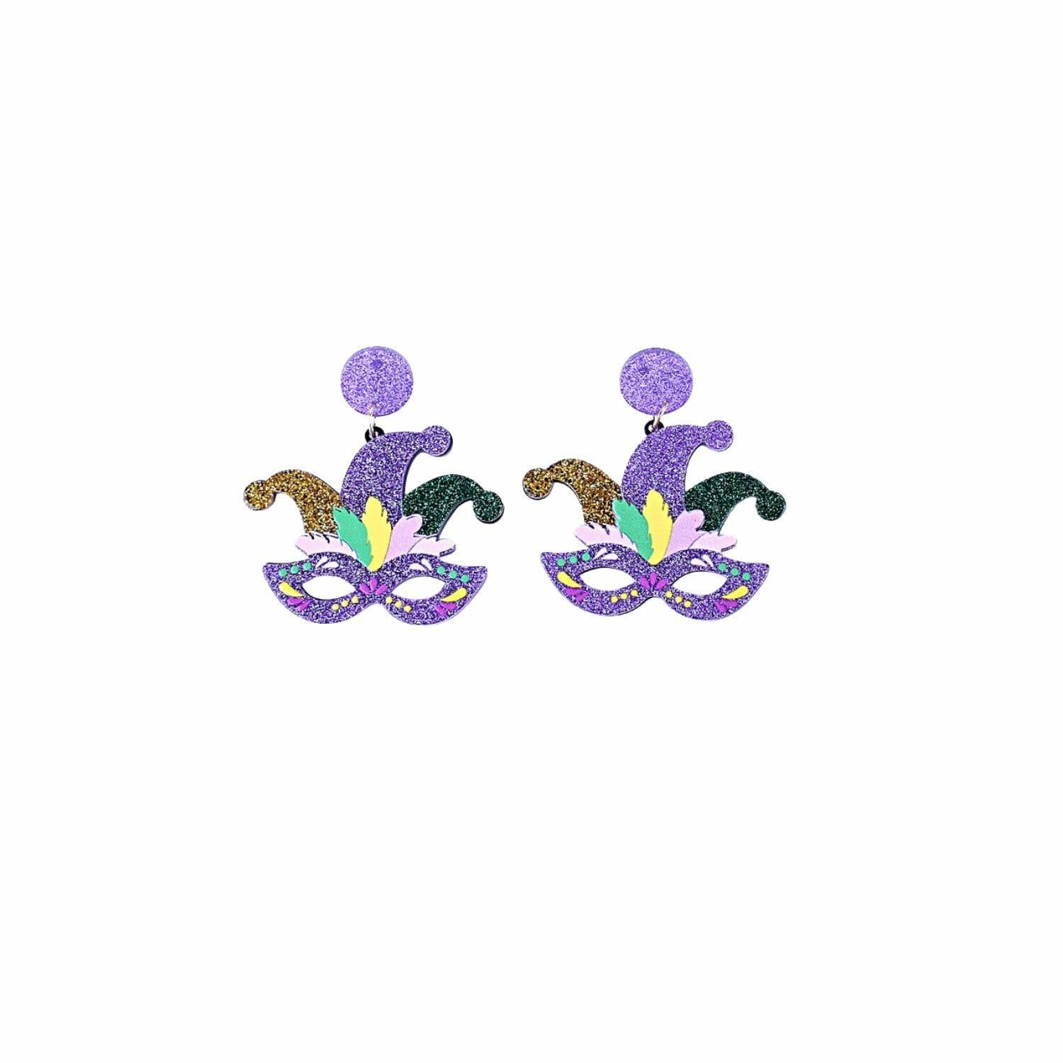 Fuqimanman2020 Mardi Gras Carnival Dangle Earrings Acrylic Mask Star Design