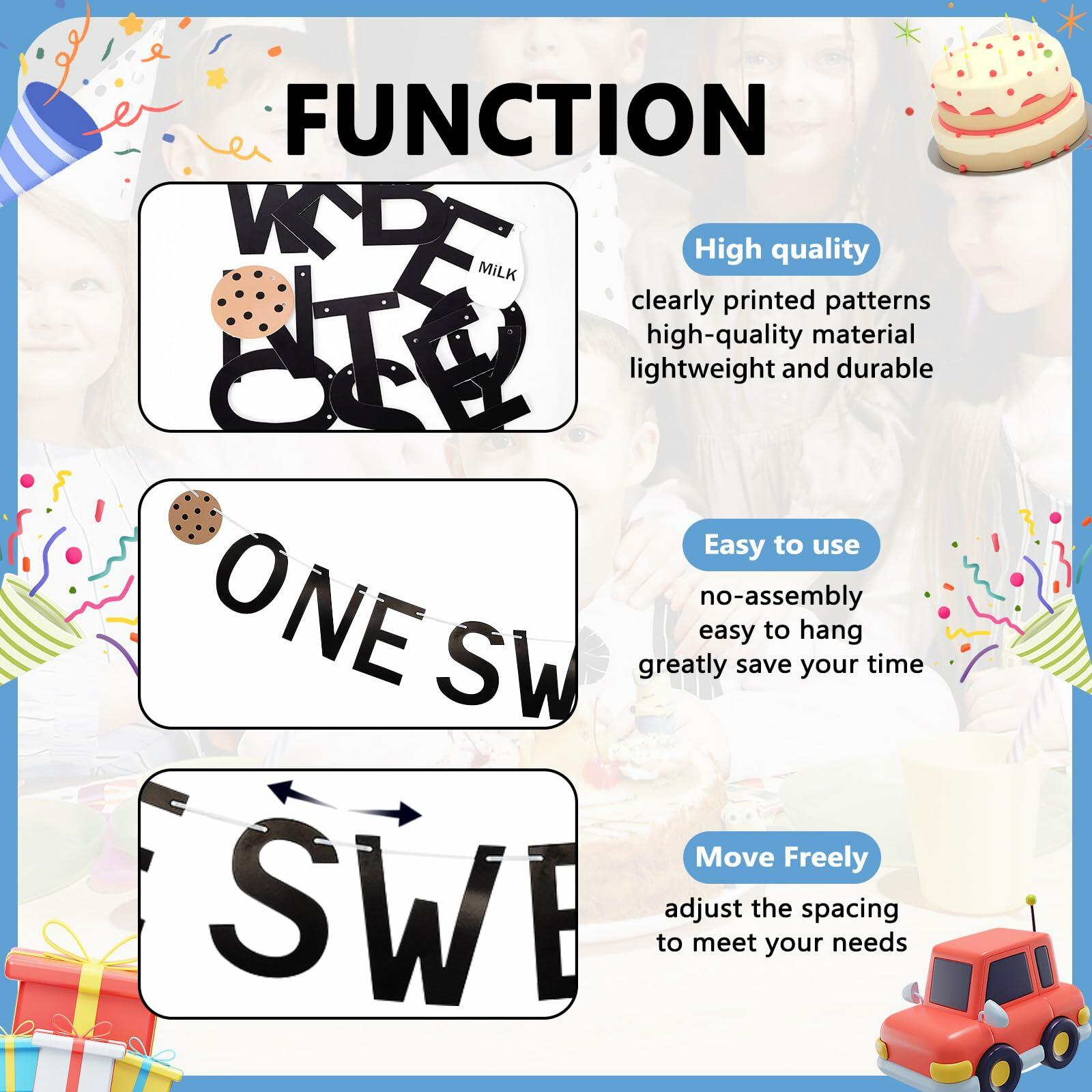 Lotoo One Sweet Boy Birthday Banner Milk Cookies Cardstock Partydcr01-1