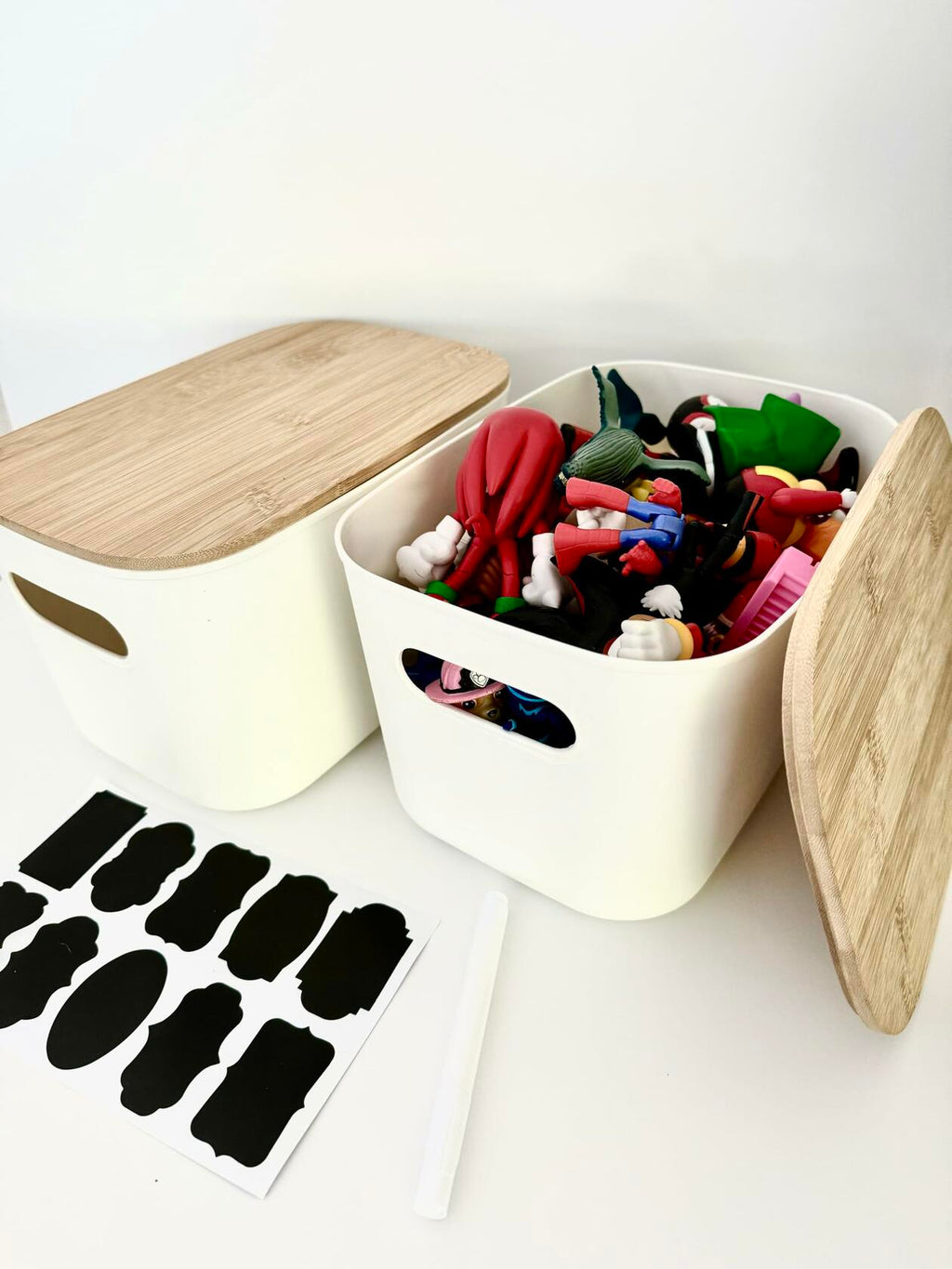 Generic Plastic Stackable Storage Bins with Bamboo Lid 2 PCS White 10x7in