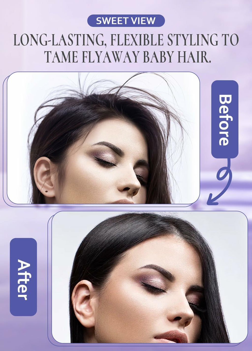 SWEET VIEW Hair Wax Stick & Brush Lavender Scent Hair Tamer Pomade Kids
