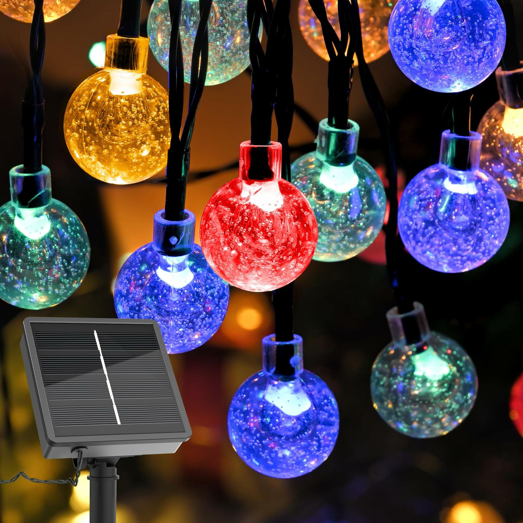 DomiHue Solar Lights Outdoor Waterproof 60LED 36ft String Lights Multicolor