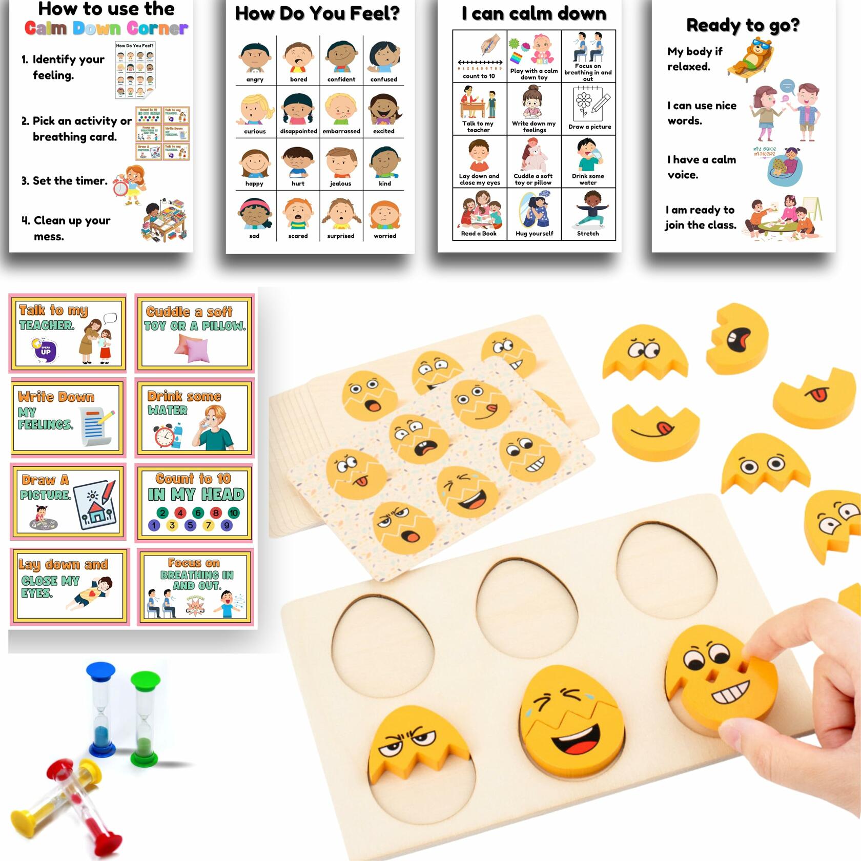 Roromonia Calming Corner Kit with Posters Feelings Chart Wooden Puzzle