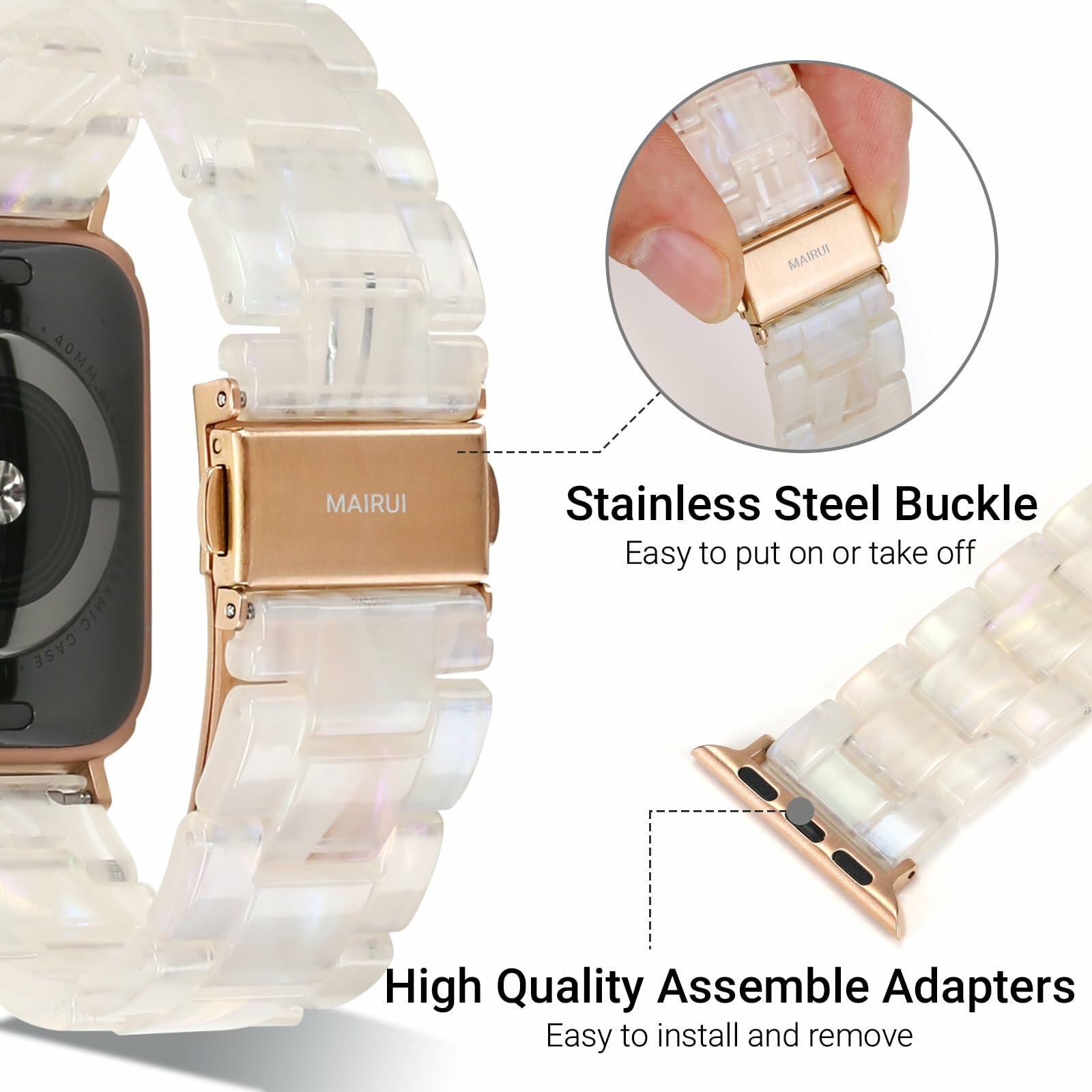 MAIRUI Resin Watch Band for Apple Watch Series 1-9 Ultra 42-49mm Colorful White