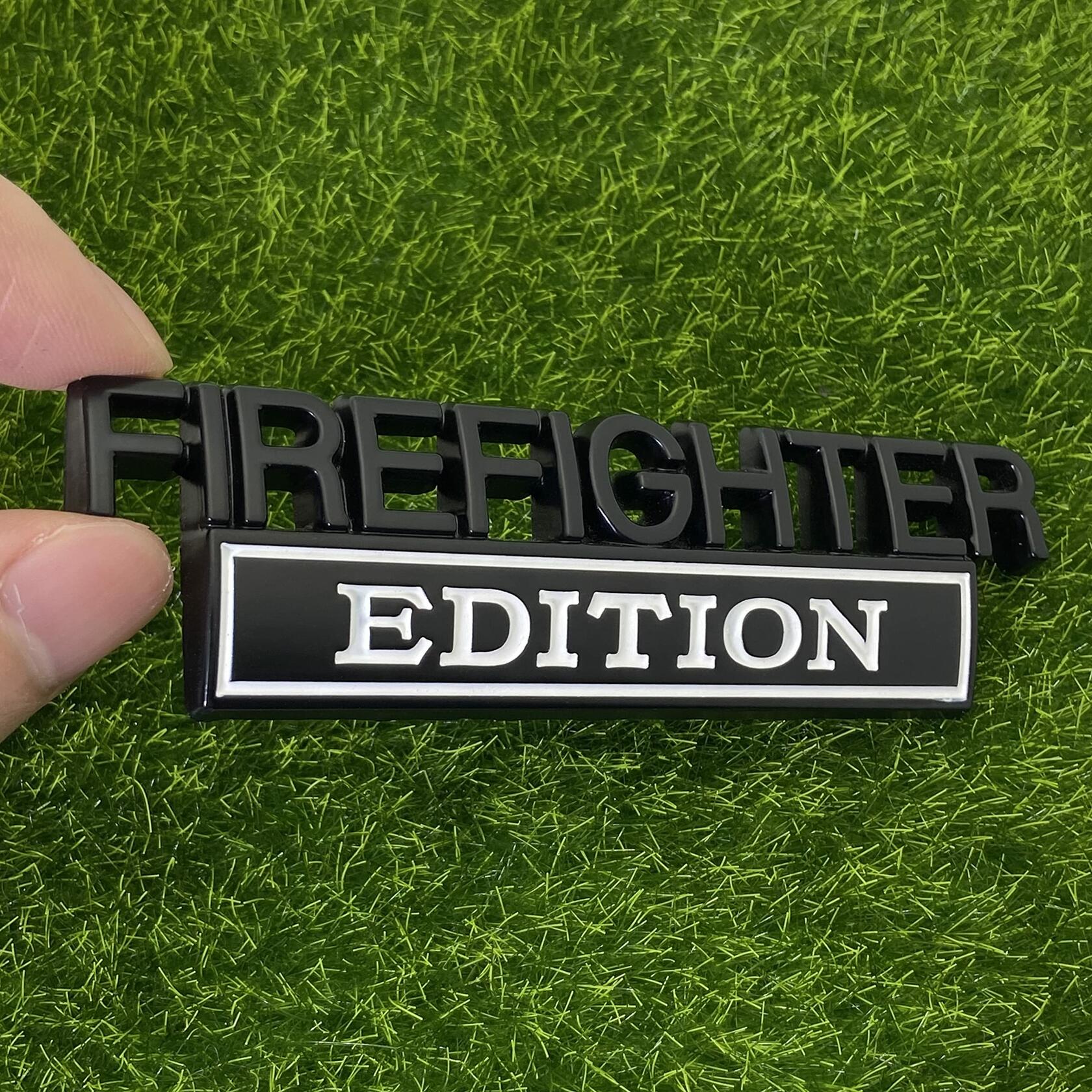 XANAPON Firefighter 3D Metal Fender Badge Car Emblem Chrome Black/White 2PCS
