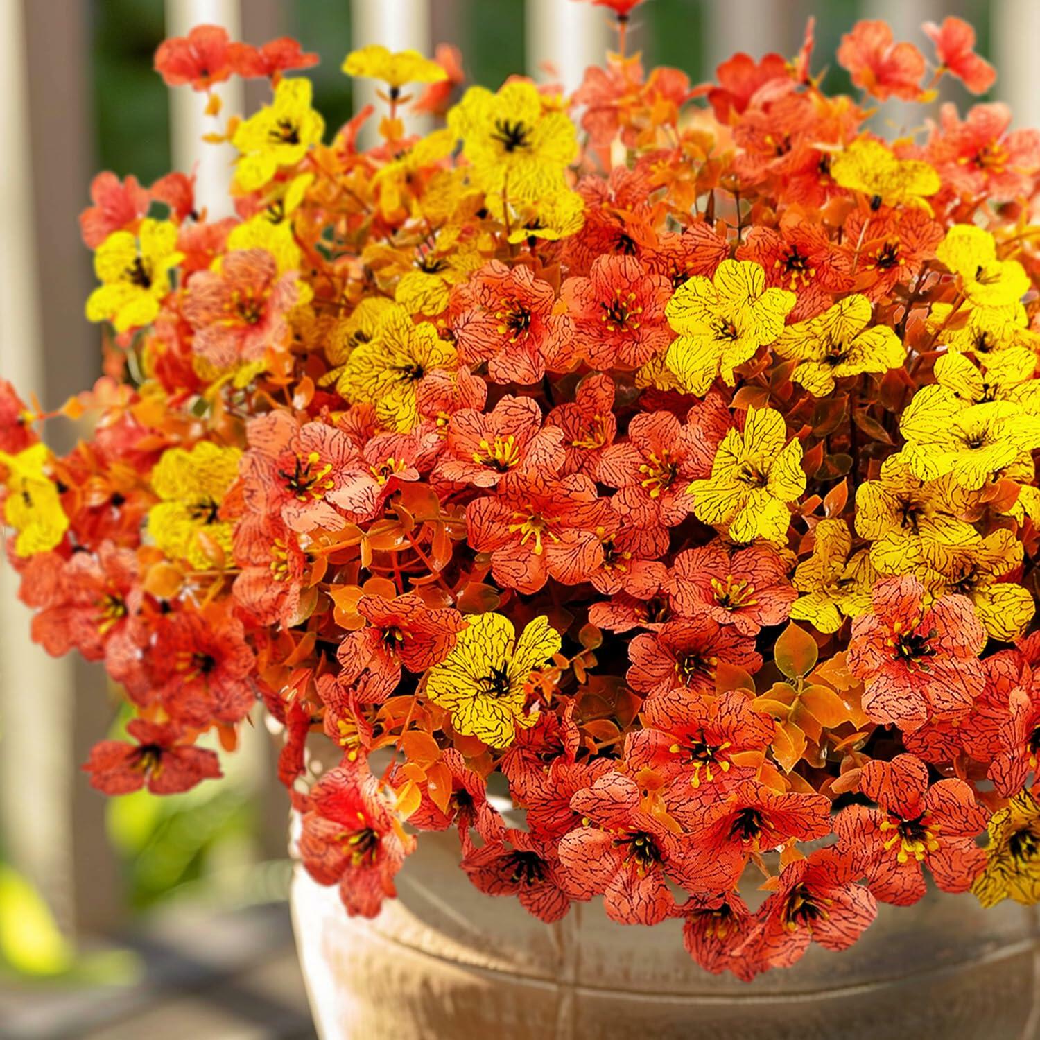 Guagb 12 Bundles Artificial Fall Flowers Faux Mums Silk Orange Yellow