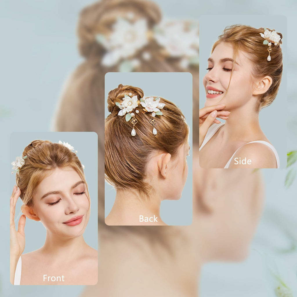SHIYANG Handmade Camellia Floral Hair Clips White 1 Pair Copper SYFJ03