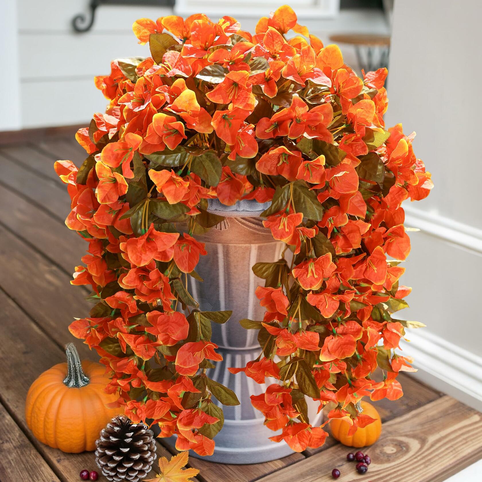 HyeFlora Bougainvillea Artificial Hanging Flowers 2pcs Orange UV Resistant