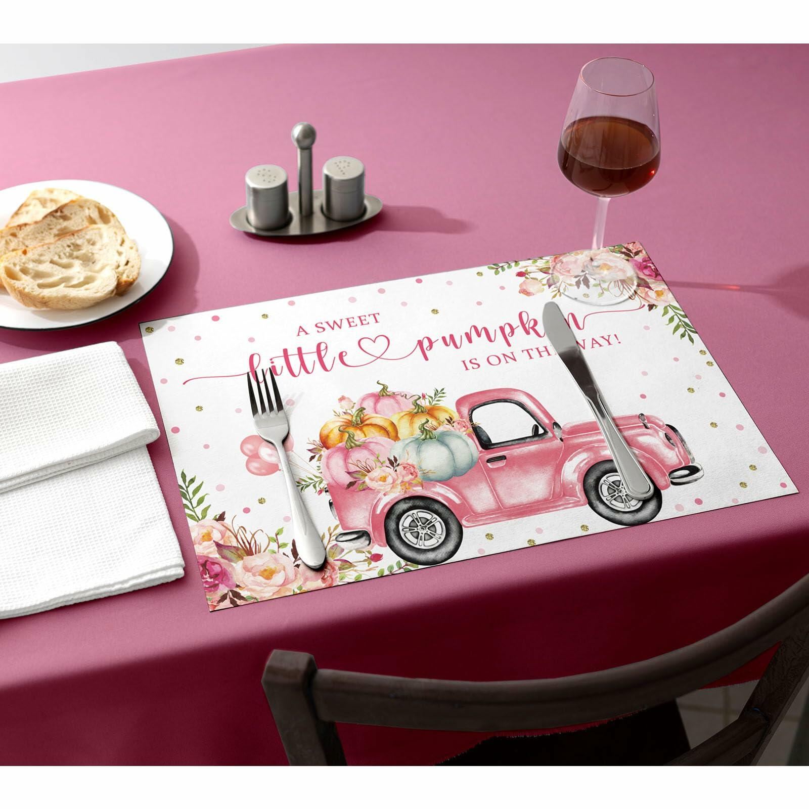 Andrain 50pcs Pumpkin Disposable Paper Placemats 11x17in Pink Flowers