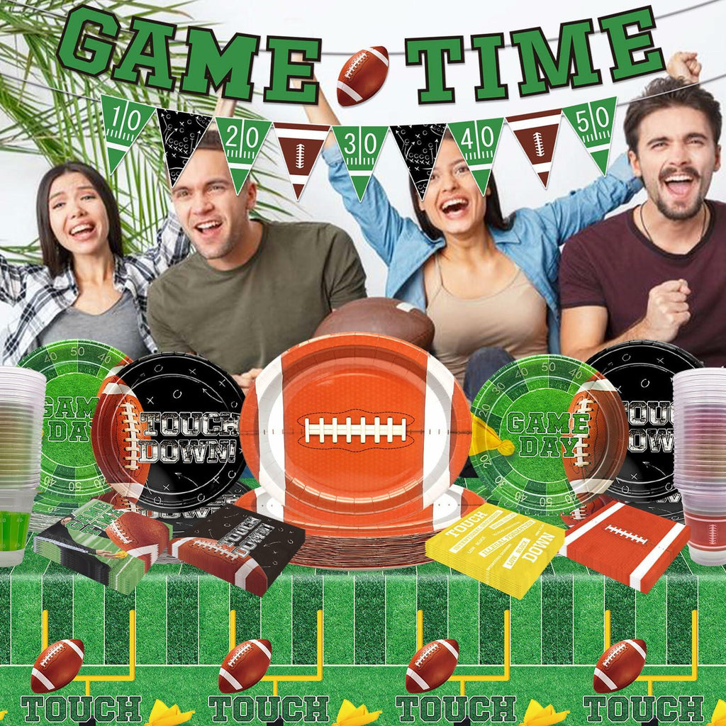 Yavxzvbw Football Party Plates Tablecloth Decor Supplies Green Birthday