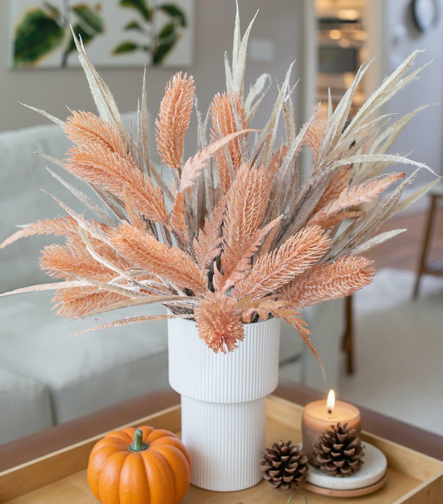Ivydale 7 PCS Artificial Fall Stems 26in Orange Silk Leaves Flowers