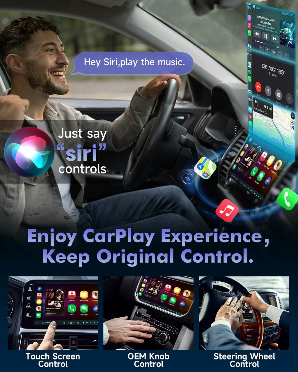 Aurwenk Wireless CarPlay Adapter for iPhone Mini Dongle Silver Plug & Play
