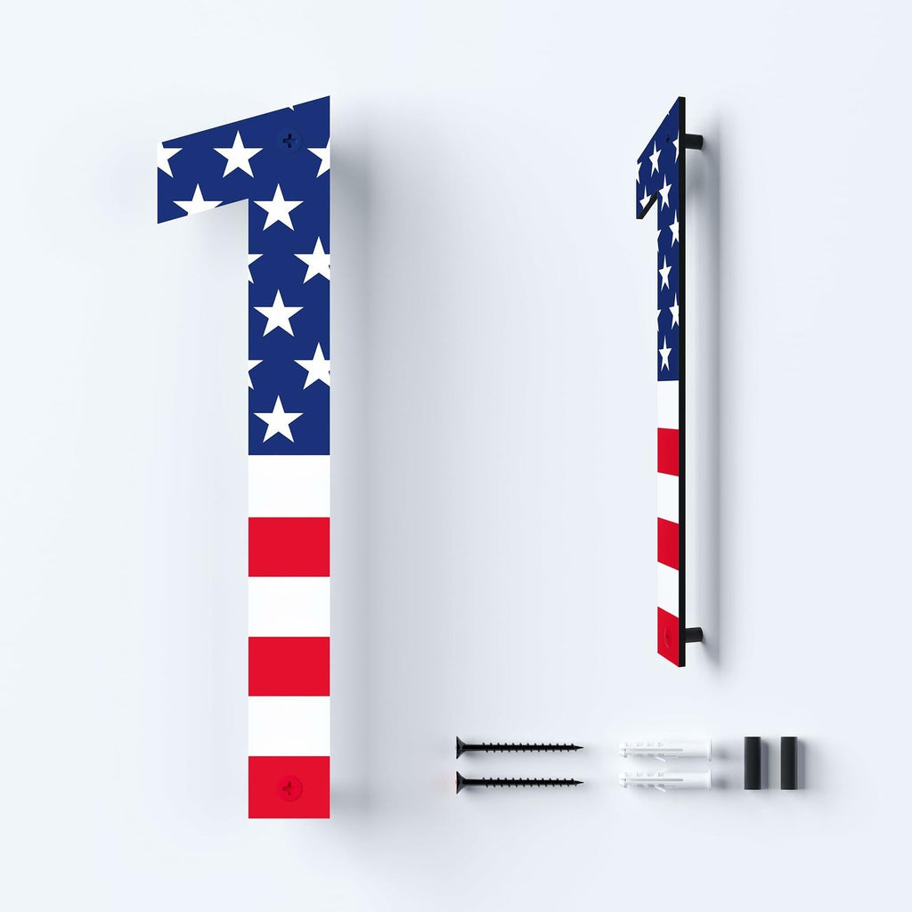 Metal House Number 8 with American Flag 6 Inch Rust-Proof Durable