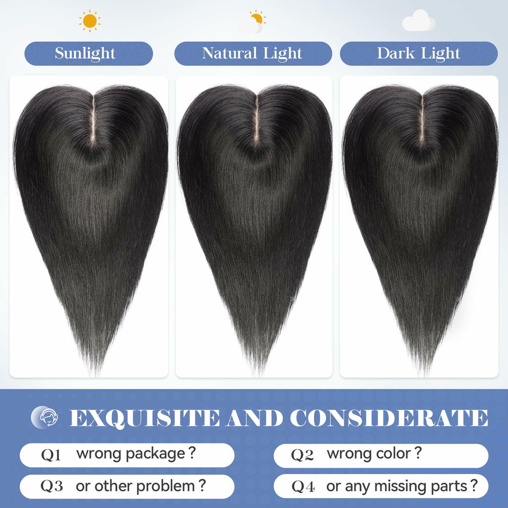 HAIRCUBE Hair Toppers for Women Real Human Hair 14in Natural Black 5x5.5in Base