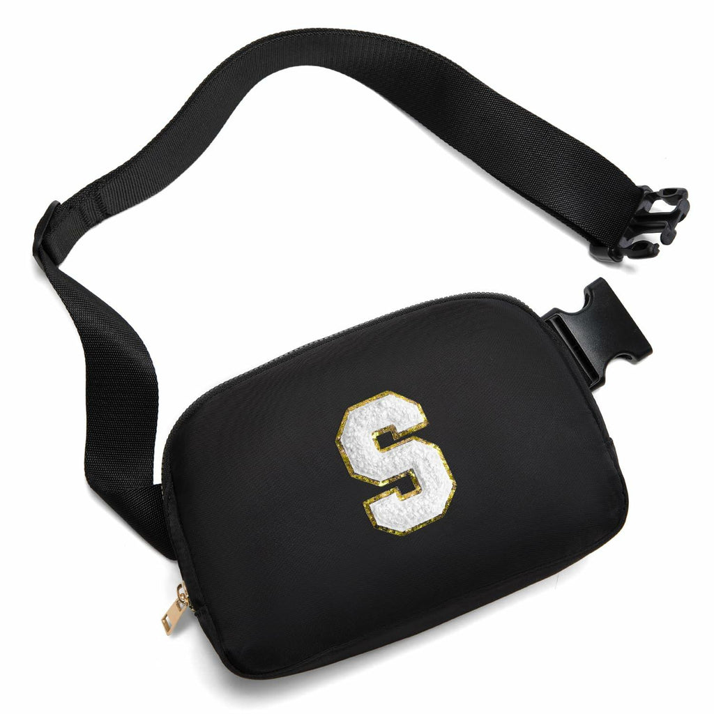 Gitus Personalized Fanny Pack Crossbody Bag for Girls Black Letter Patch