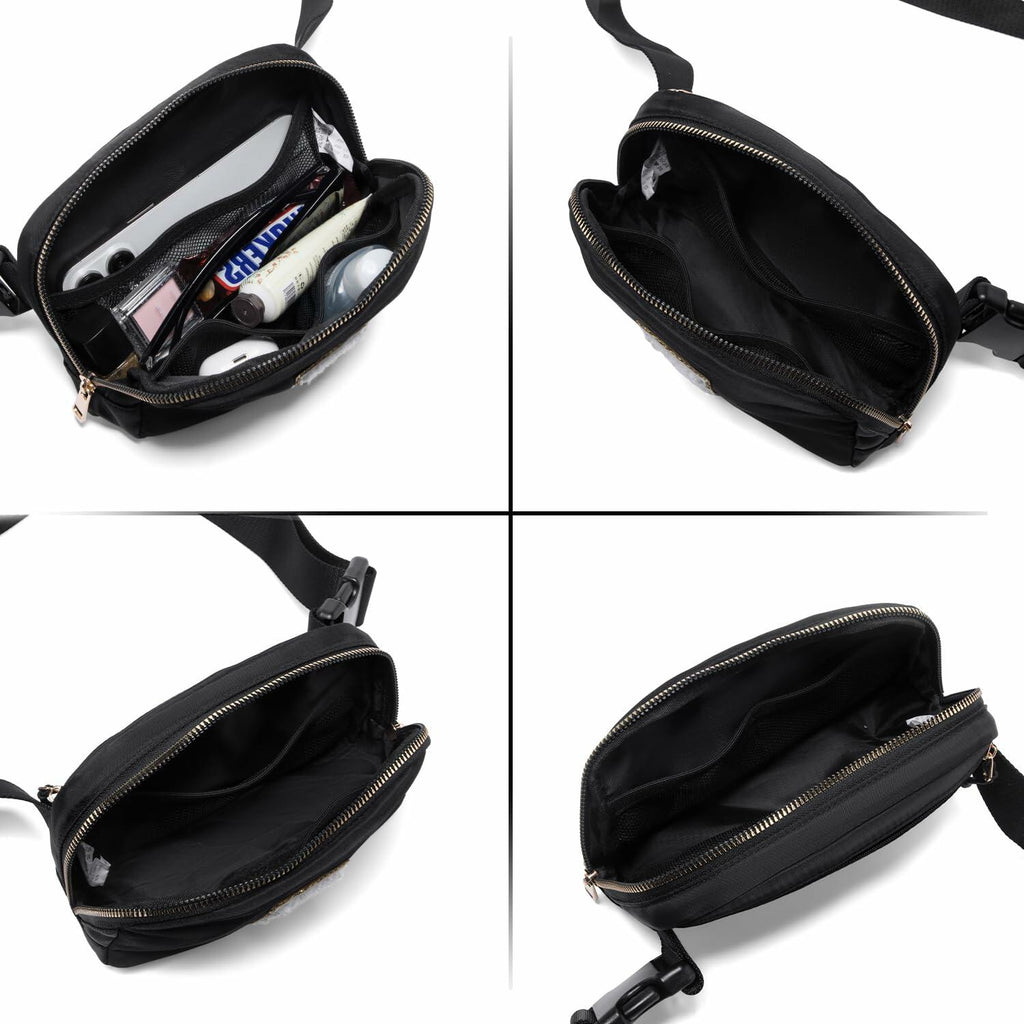 Gitus Personalized Fanny Pack Crossbody Bag for Girls Black Letter Patch