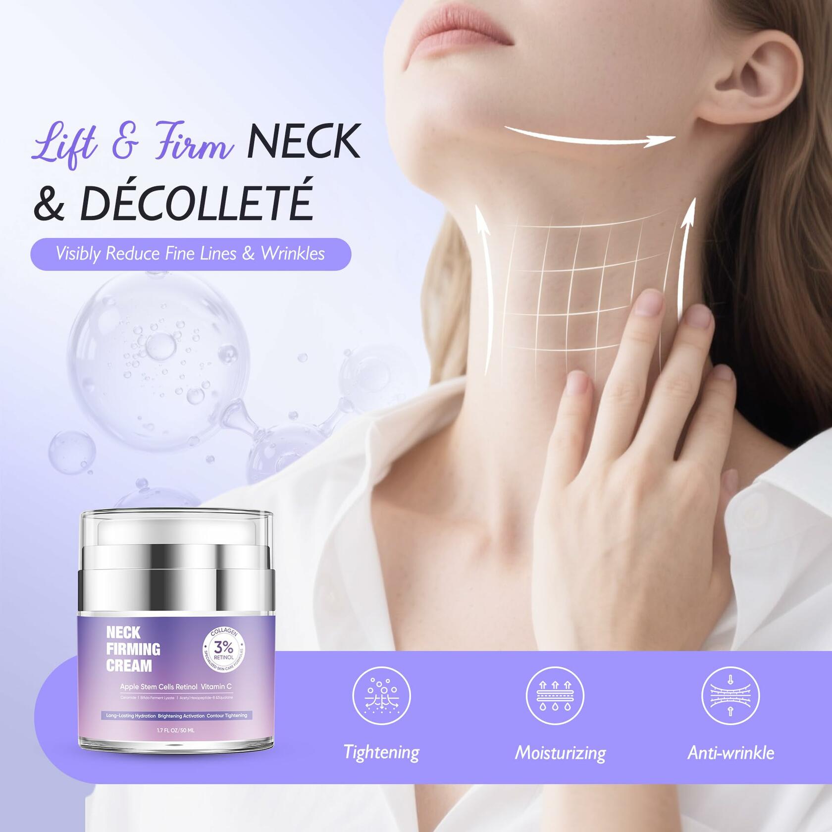 BLAUSE Neck Firming Cream Retinol Collagen Hyaluronic Acid 1.7 Fl Oz