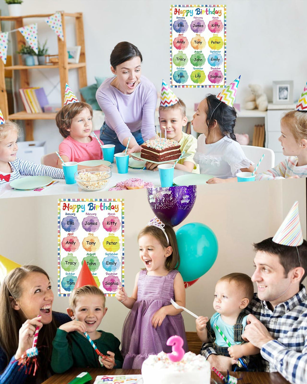 PETCEE Watercolor Birthday Poster Classroom Decor 16.5x11.2 BirthdayPoster-A