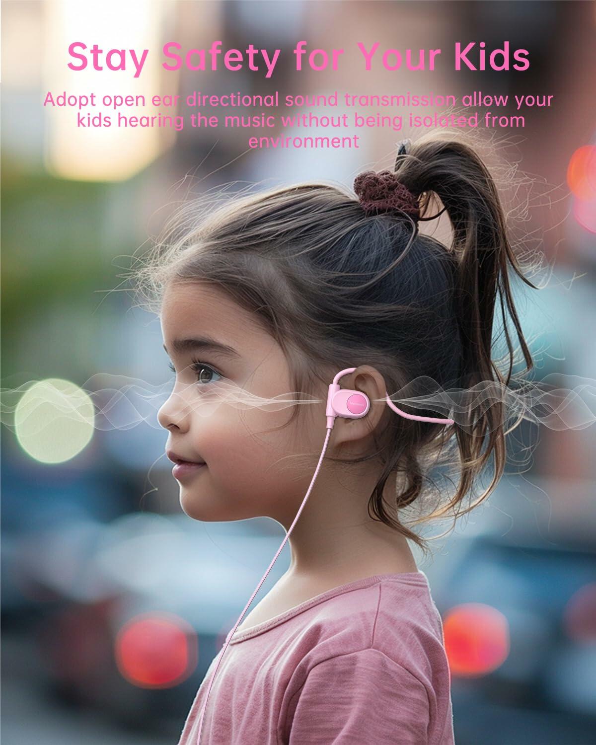Mehomeli Kid Air Conduction Open Ear Headphones Wired 3.5mm Jack Pink