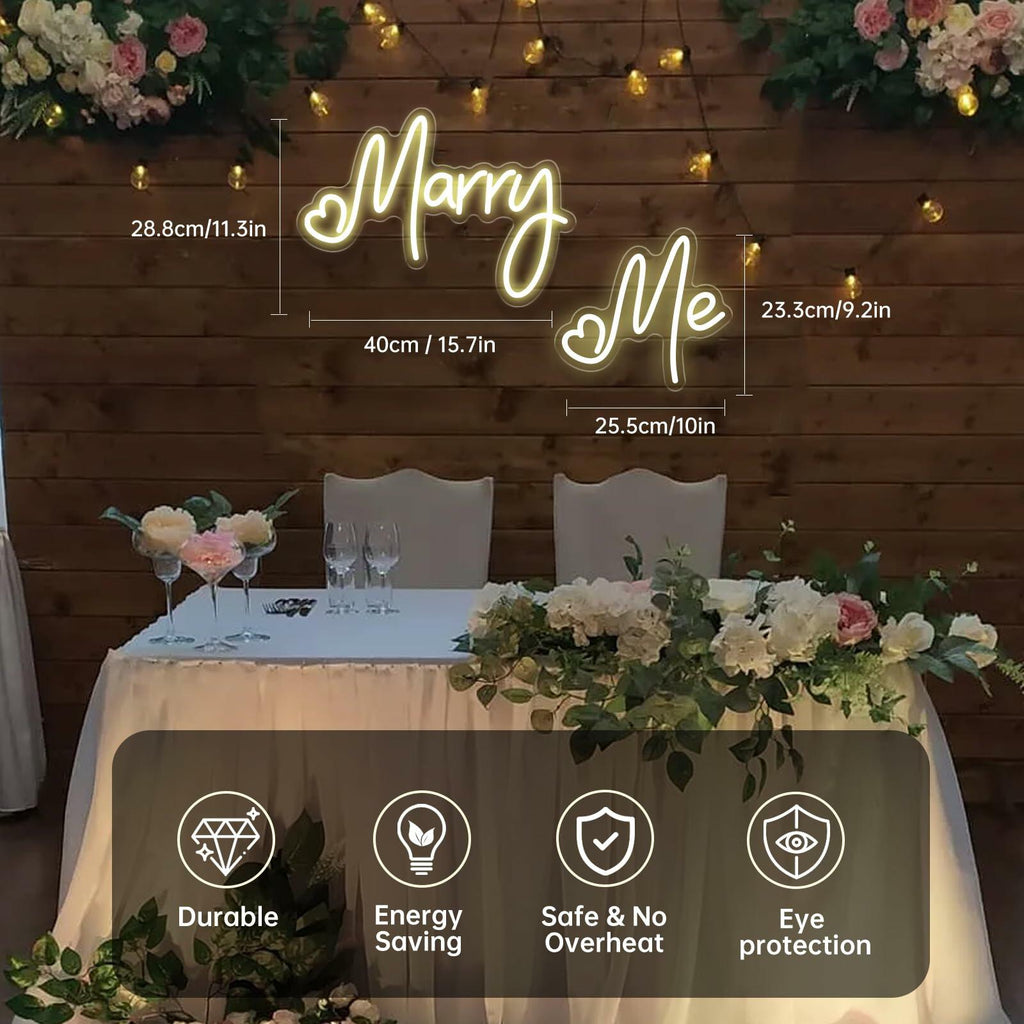 Dadarolly Marry Me Neon Sign Warm White LED Lights 11.3x15.7 & 10x9.2 inches