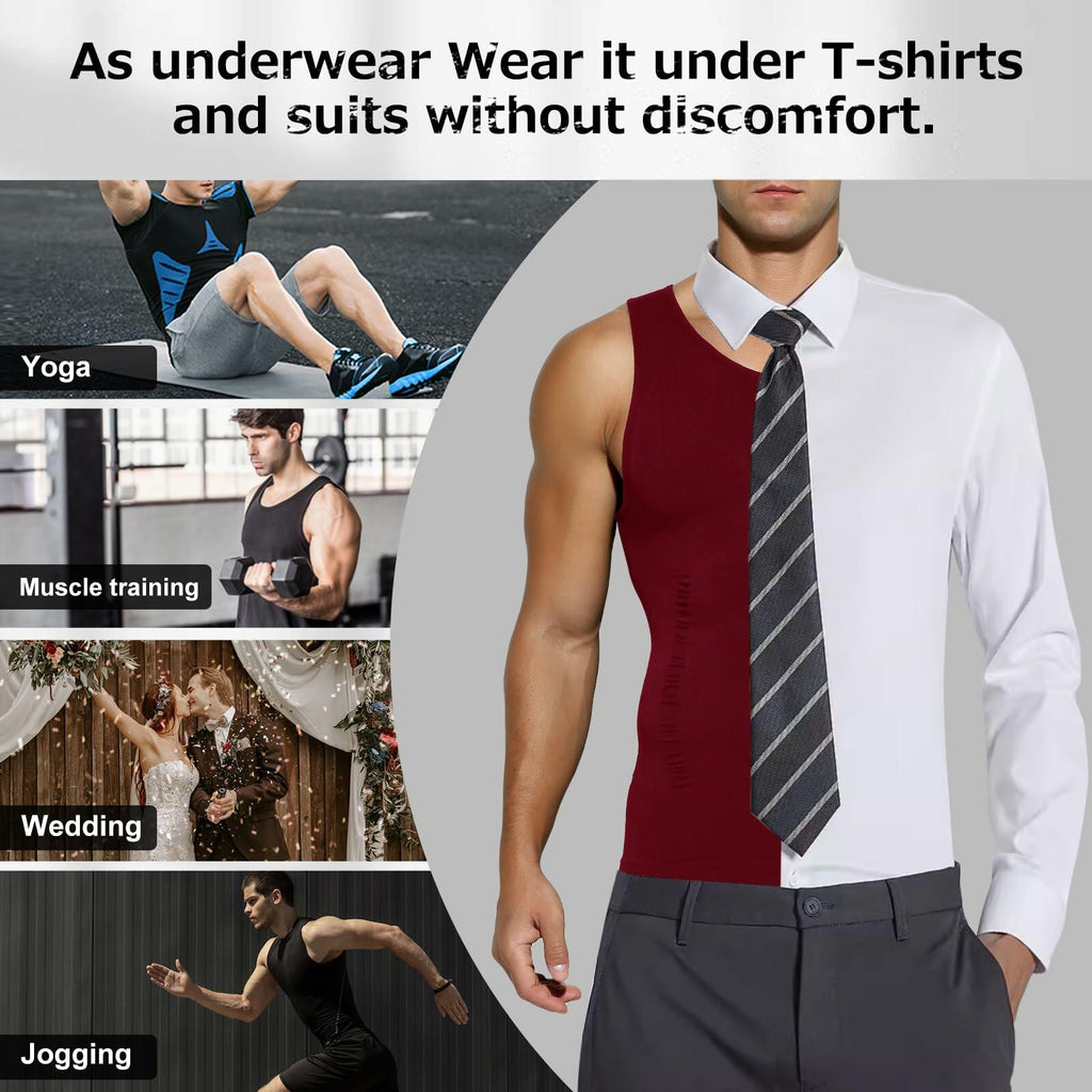 Casey Kevin Men’s Sleeveless Compression Shirt – Shapewear Vest Small, Wine Red