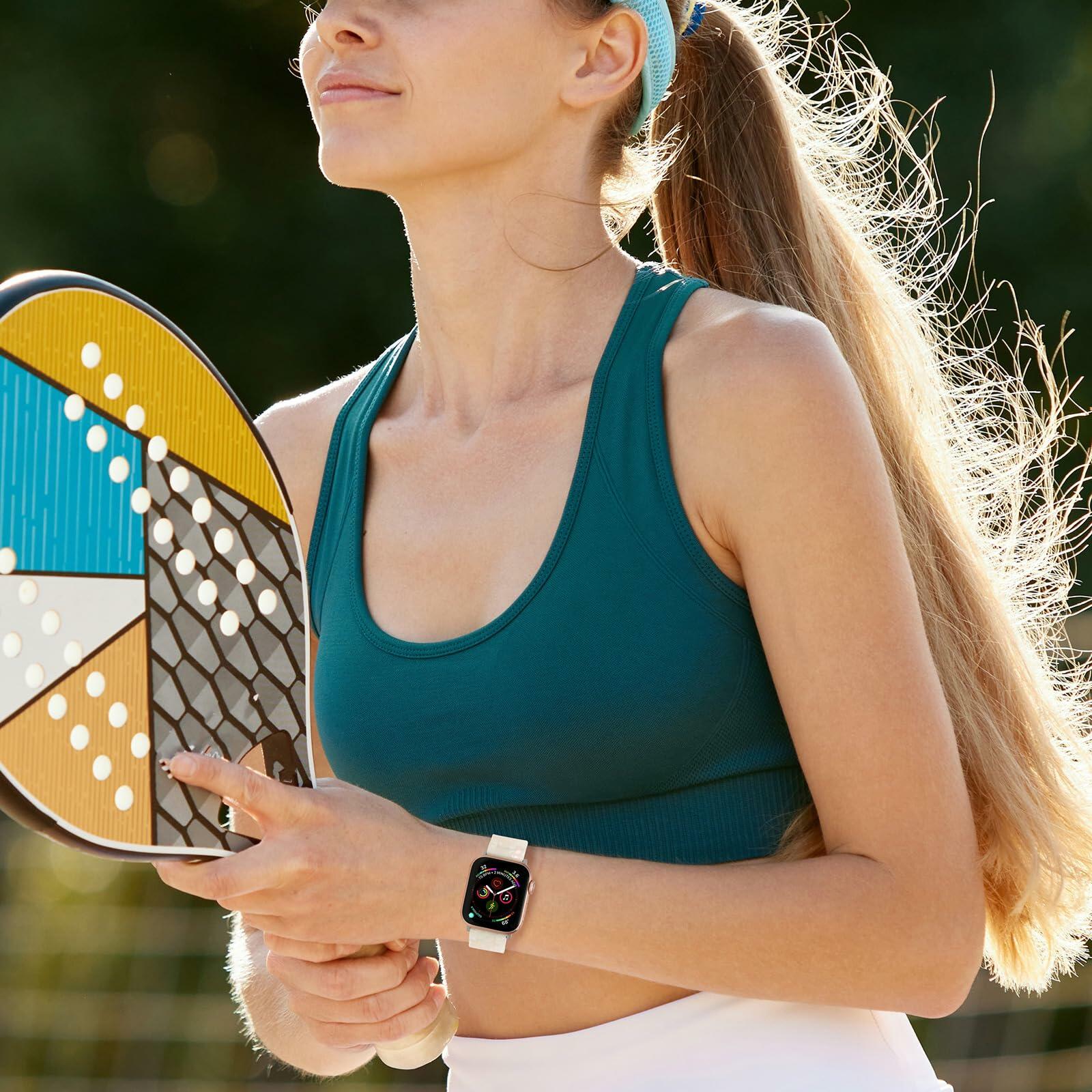 MAIRUI Resin Watch Band for Apple Watch 38-41mm Series 1-9 SE Iridescent White