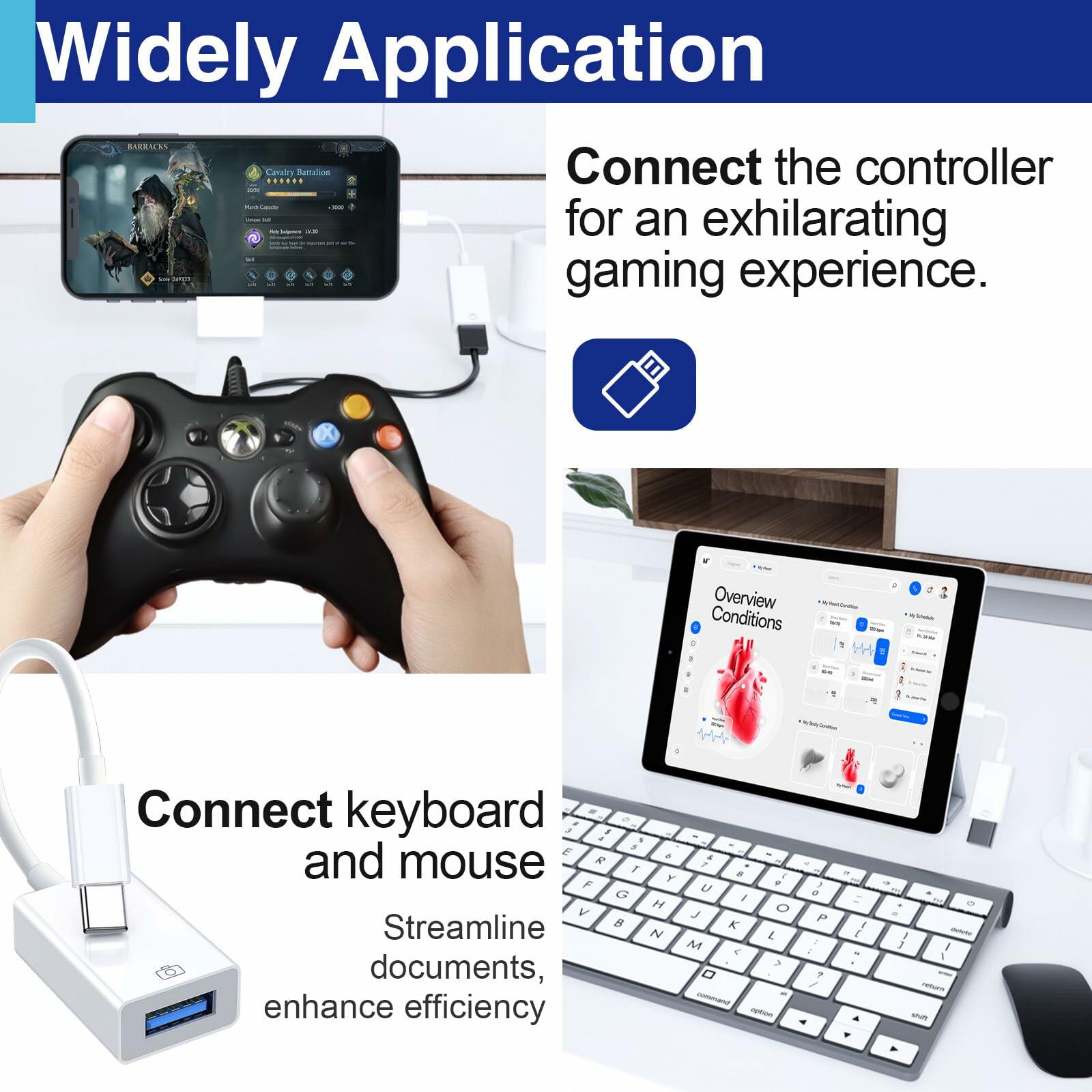 Usdrwam 8-Pin Male to USB 3.0 Female OTG Adapter Cable 2 Ports