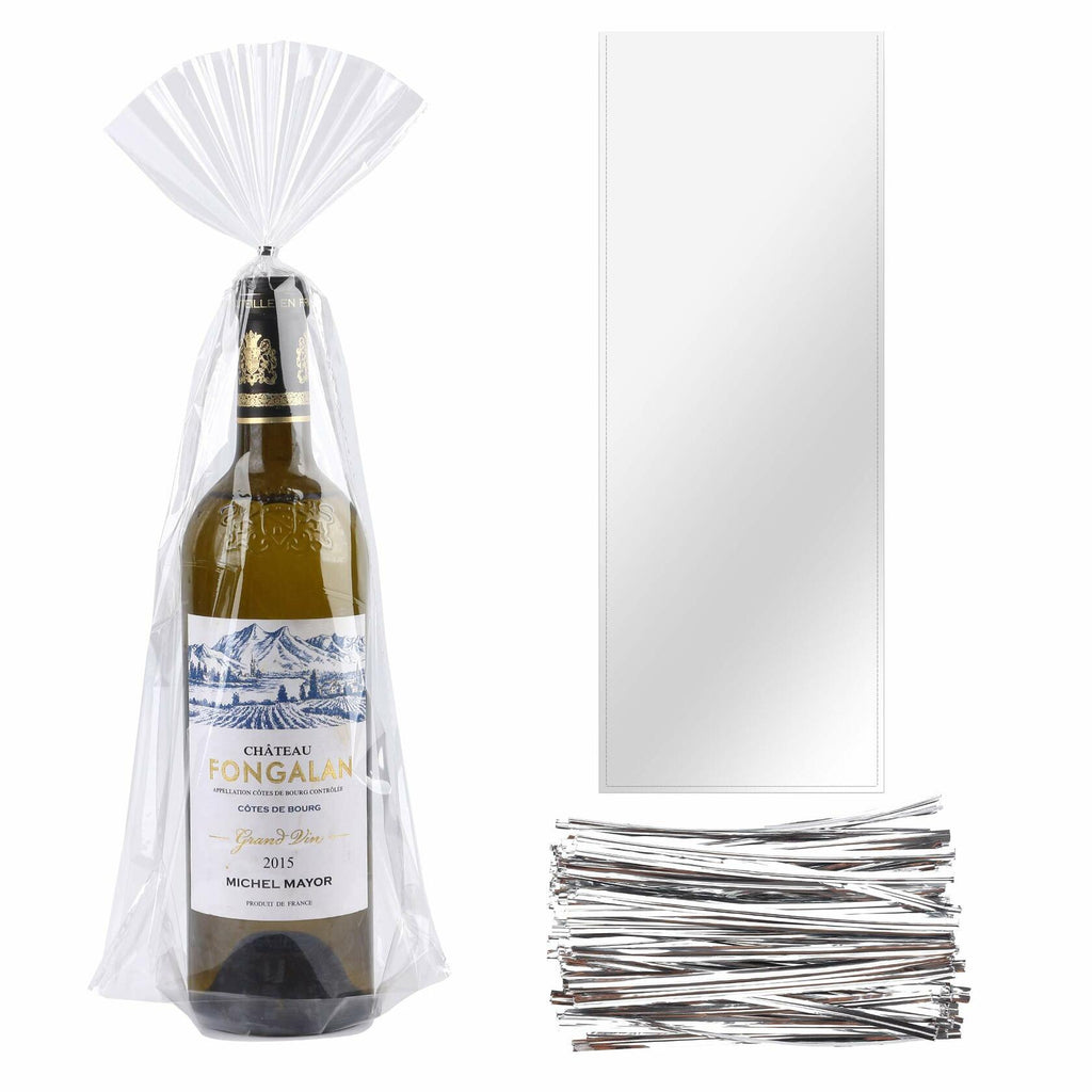 Kolewo4ever Wine Bottle Gift Bags Green Organza 8x16in 100pcs + 200 Twist Ties