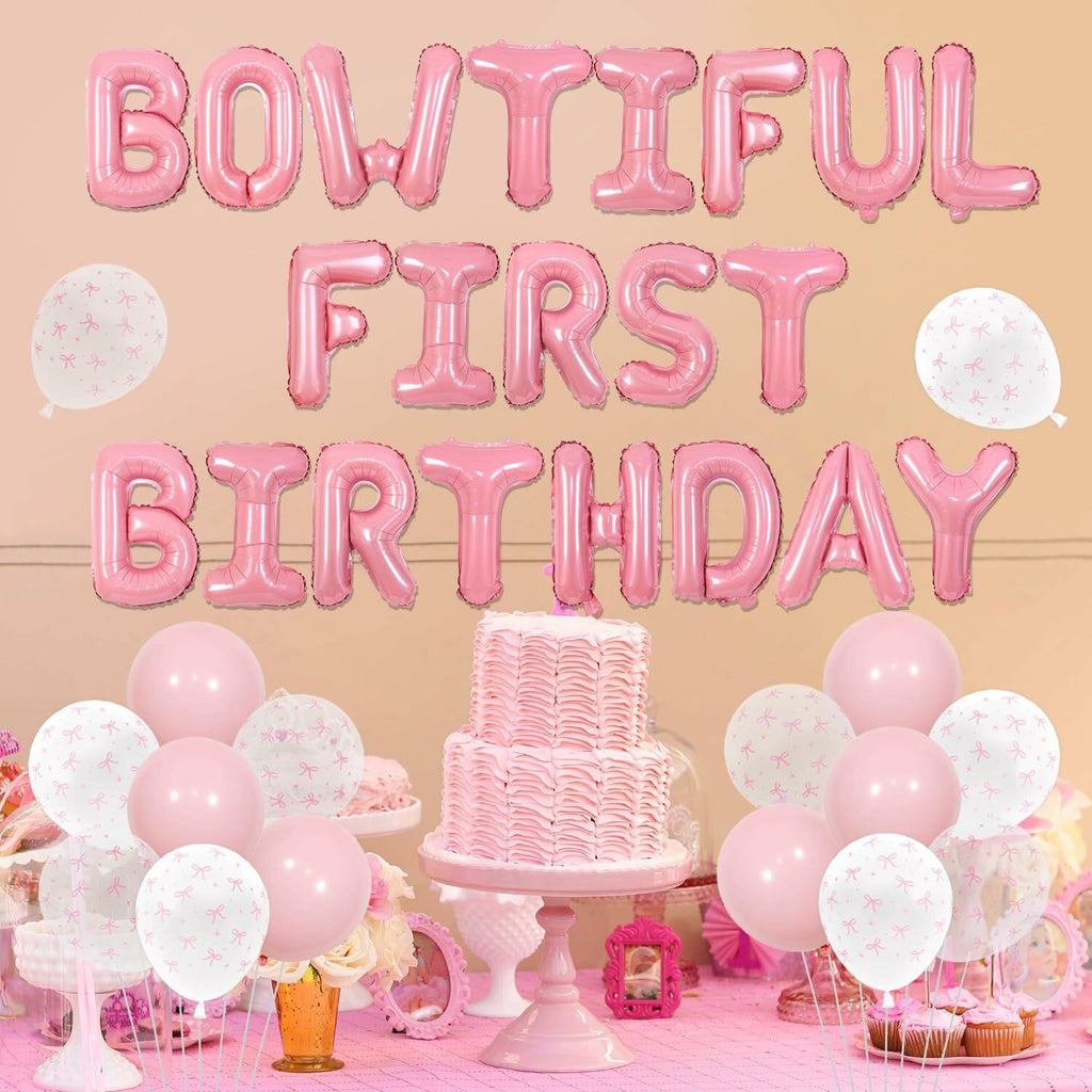 Pink Bow 1st Birthday Balloons Kit Girls Party Supplies Foil Latex Decor
