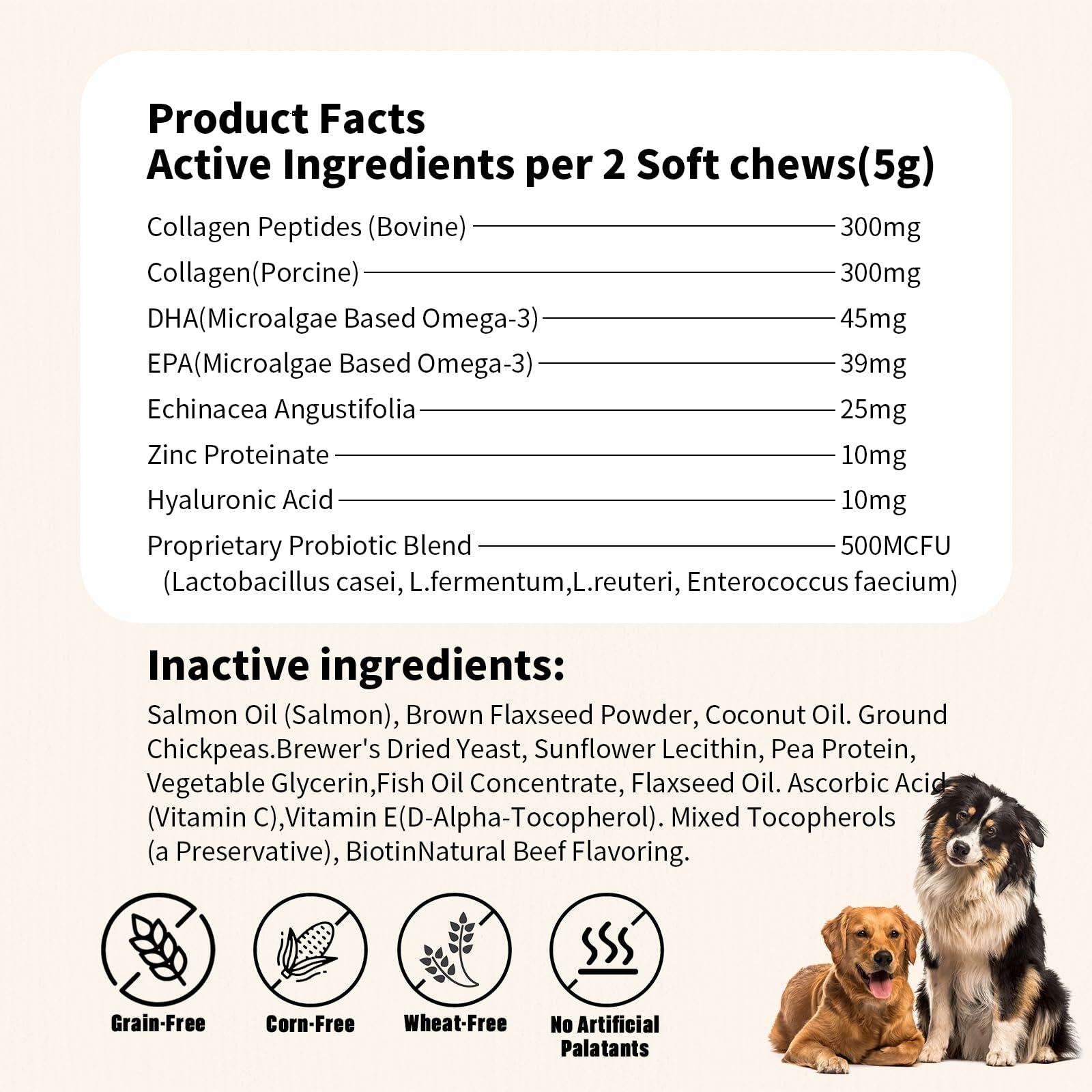 BestBy11/25 Orsacchiotto Collagen Dog Chews Beef Flavor 90 Count Itch Relief