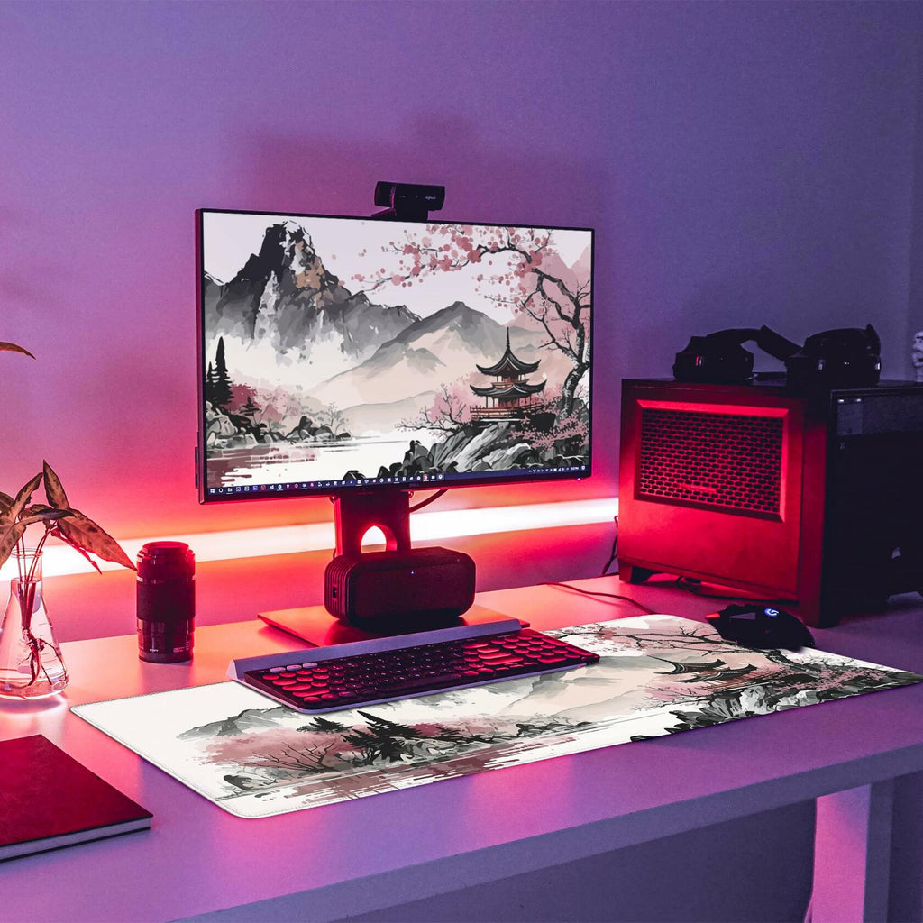 Topographic Gaming Mouse Pad Large Extended White Desk Mat 31.5x11.8