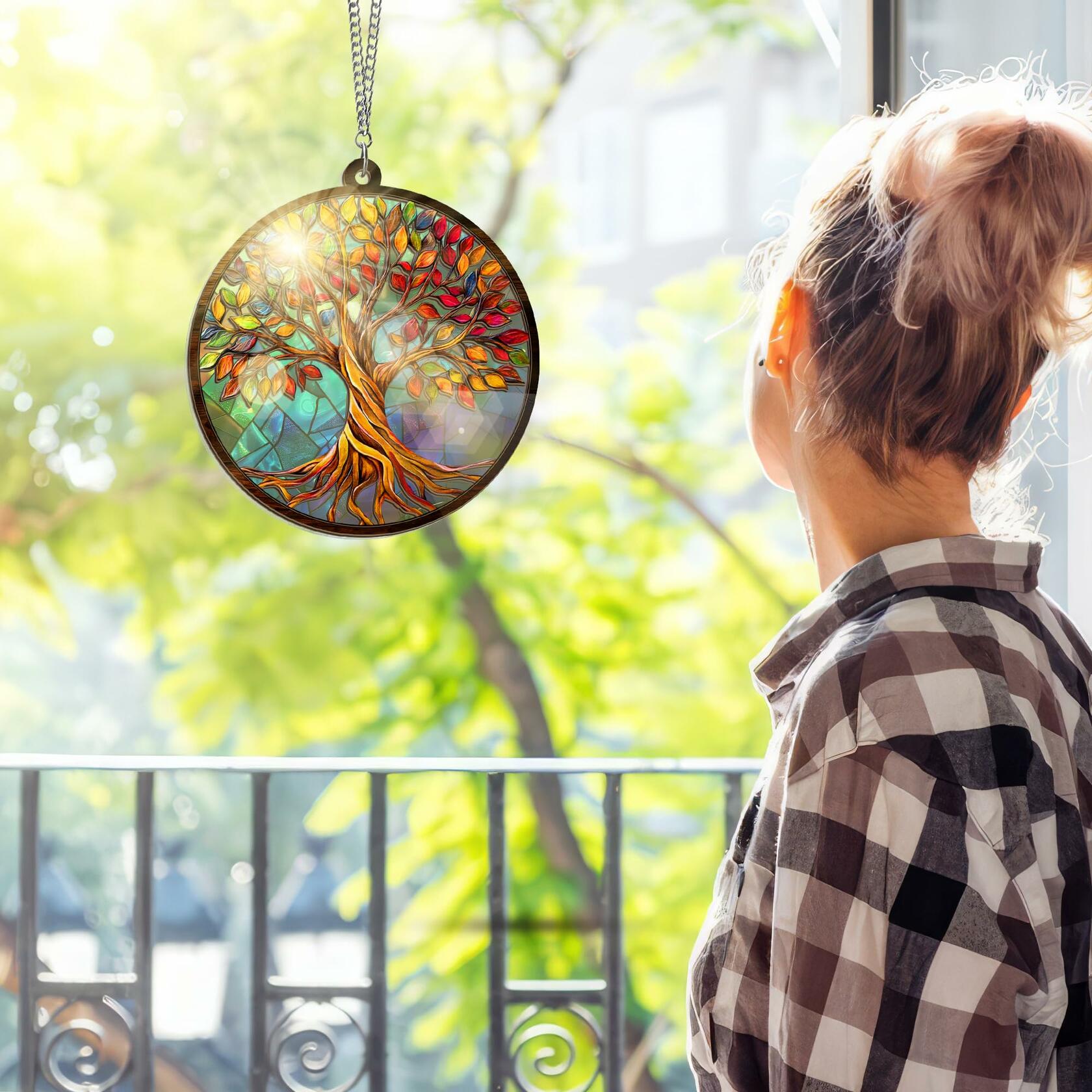 AVERXO Tree of Life Viking Suncatcher Window Hanging Decor 6in Open Box