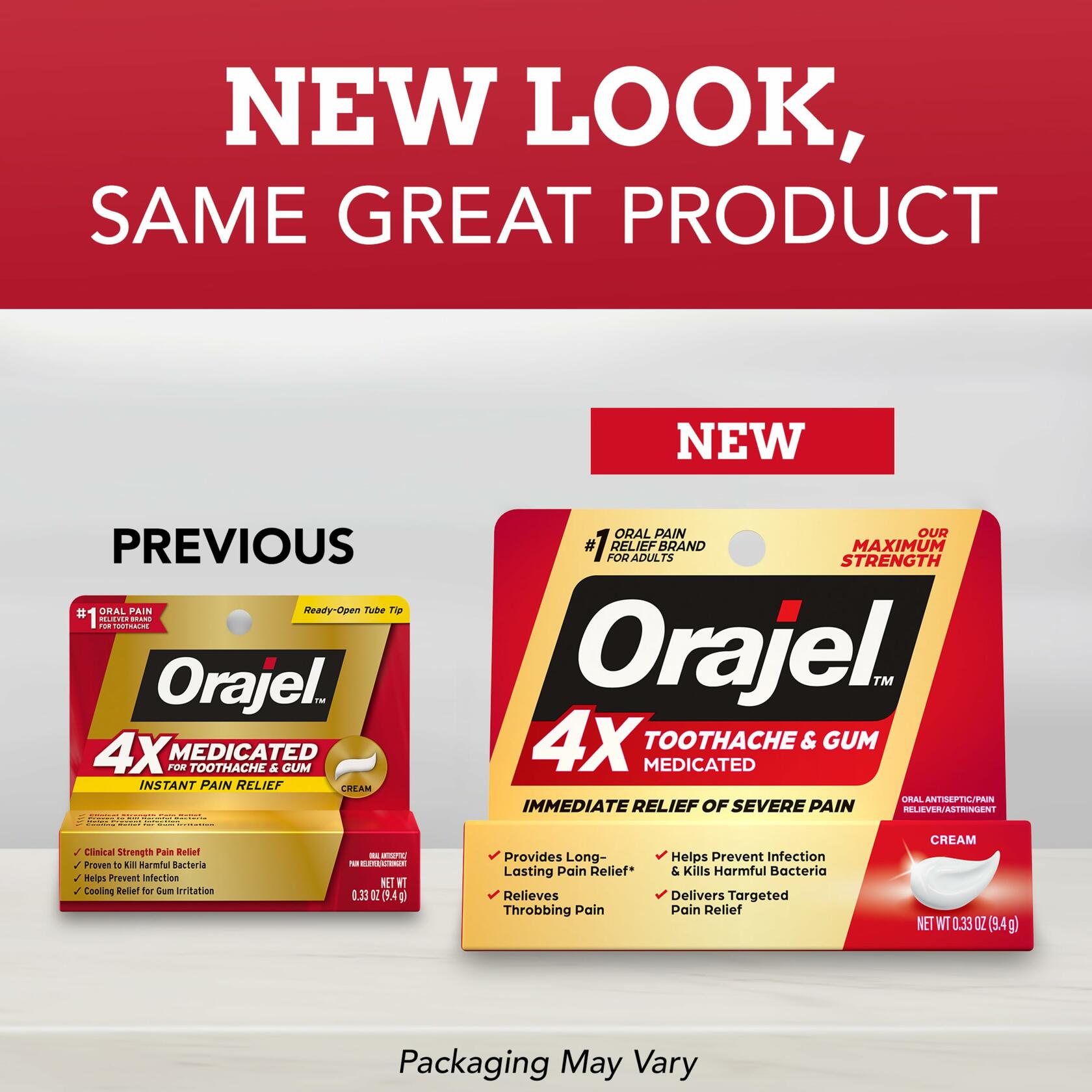 Orajel 4X Severe Toothache & Gum Pain Cream Tube 0.33oz