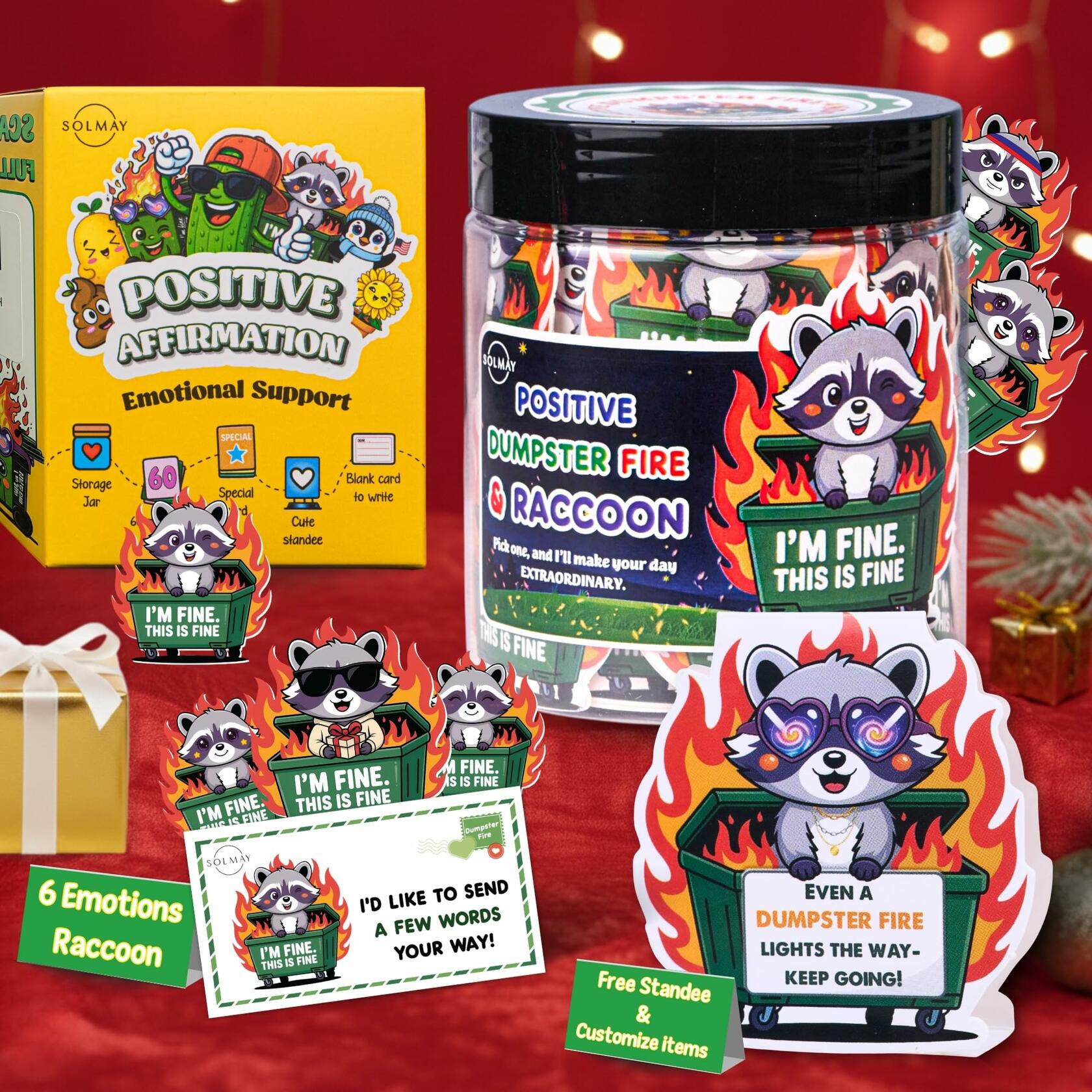 SOLMAY Funny Raccoon Dumpster Fire Affirmation Jar, 60 Sarcastic Notes