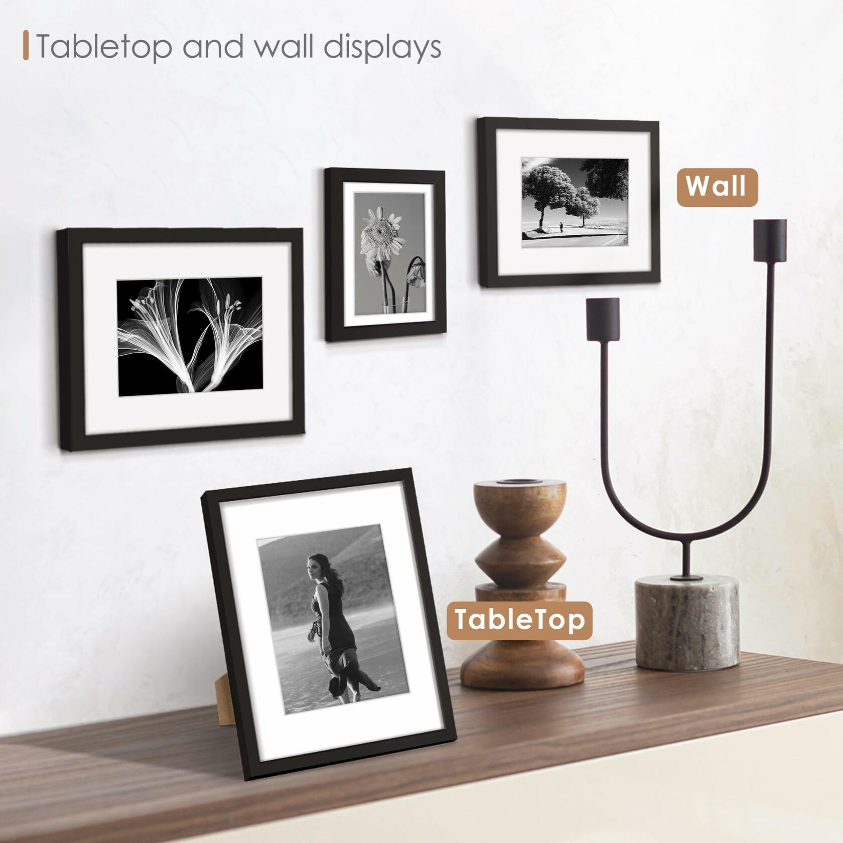 YiTanli Glass Collage Picture Frames 7 Pack Multi Sizes 11x14 8x10 5x7 Black