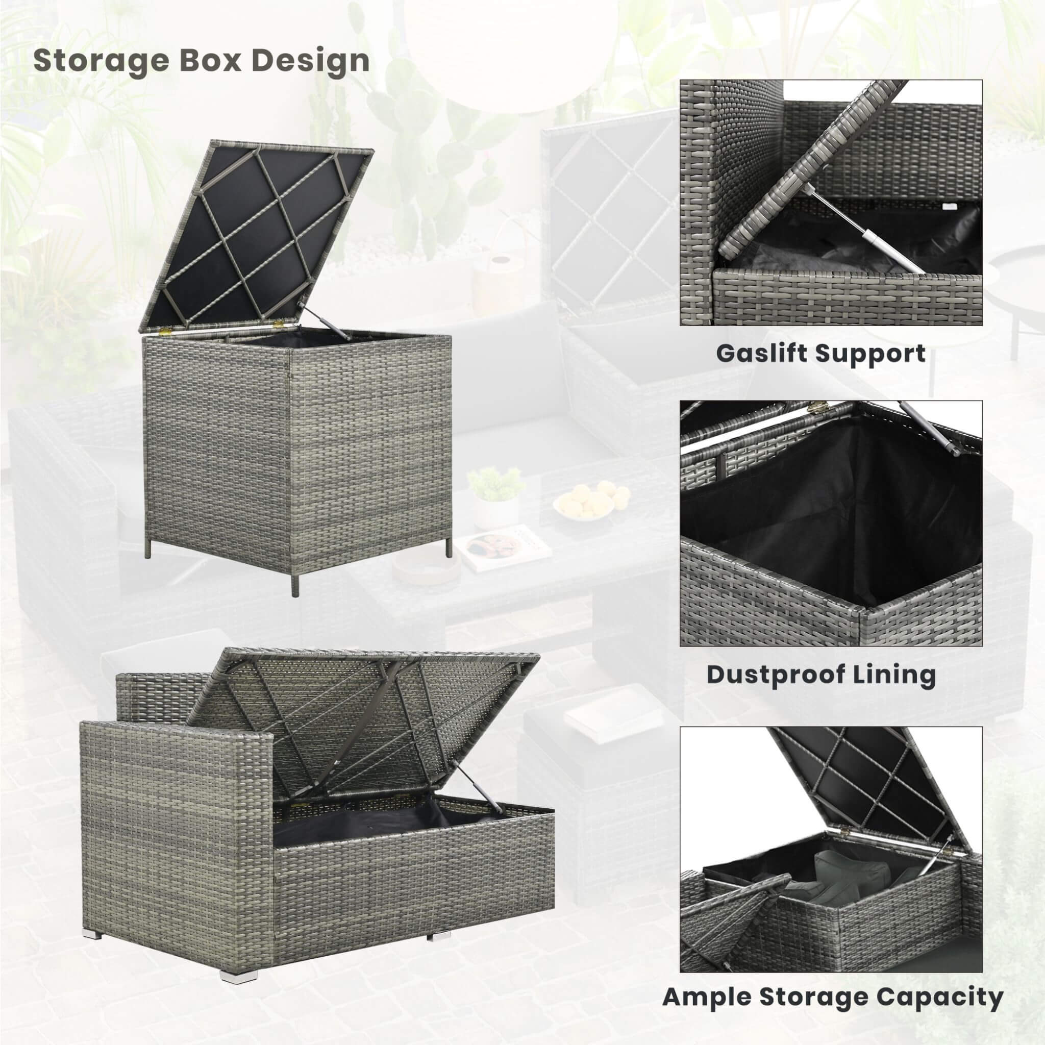 Alora Outdoor 6-Piece All-Weather PE Rattan Sofa Set With Adjustable Seat, Storage Box, Removable Covers, And Tempered Glass Table Top (SAK37221)