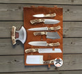 Outdoor Kitchen Knife Set|Antler Handles Chef & Hunting Knives with Leather Roll – Camping & BBQ - PhishStones Products