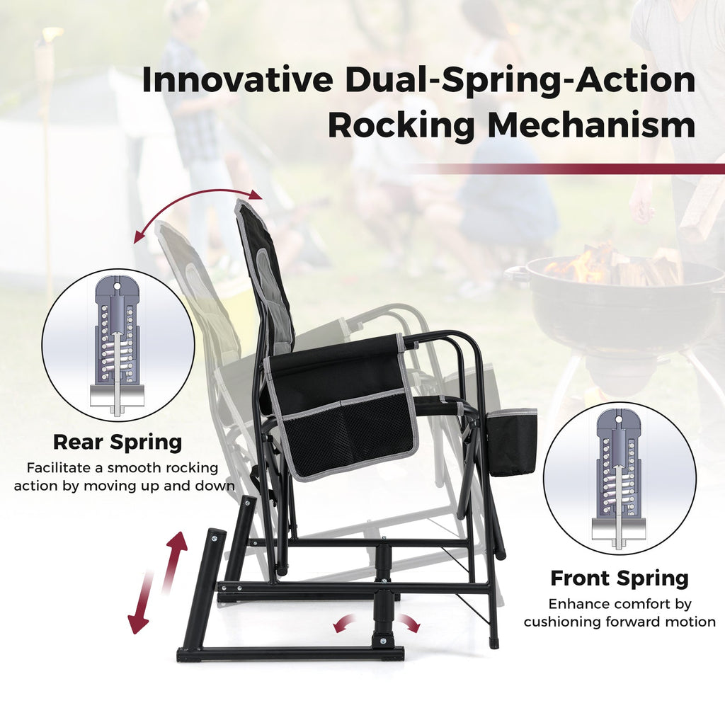 Outdoor Rocker Camping Chair with Dual Springs and Padded Back