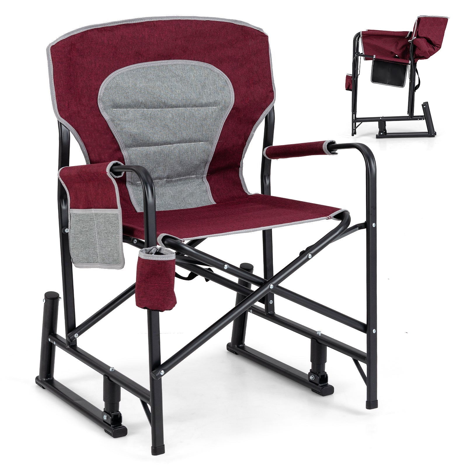 Outdoor Rocker Camping Chair with Dual Springs and Padded Back