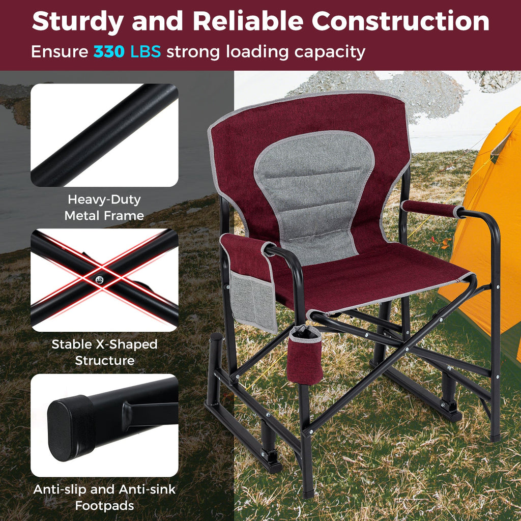 Outdoor Rocker Camping Chair with Dual Springs and Padded Back