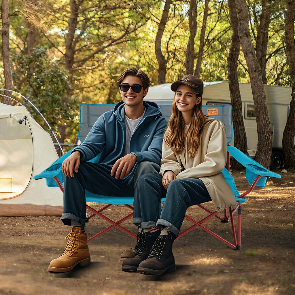 Oversized Camping Chair Folding Loveseat Camping Couch with Cup Holders & Thick Padding